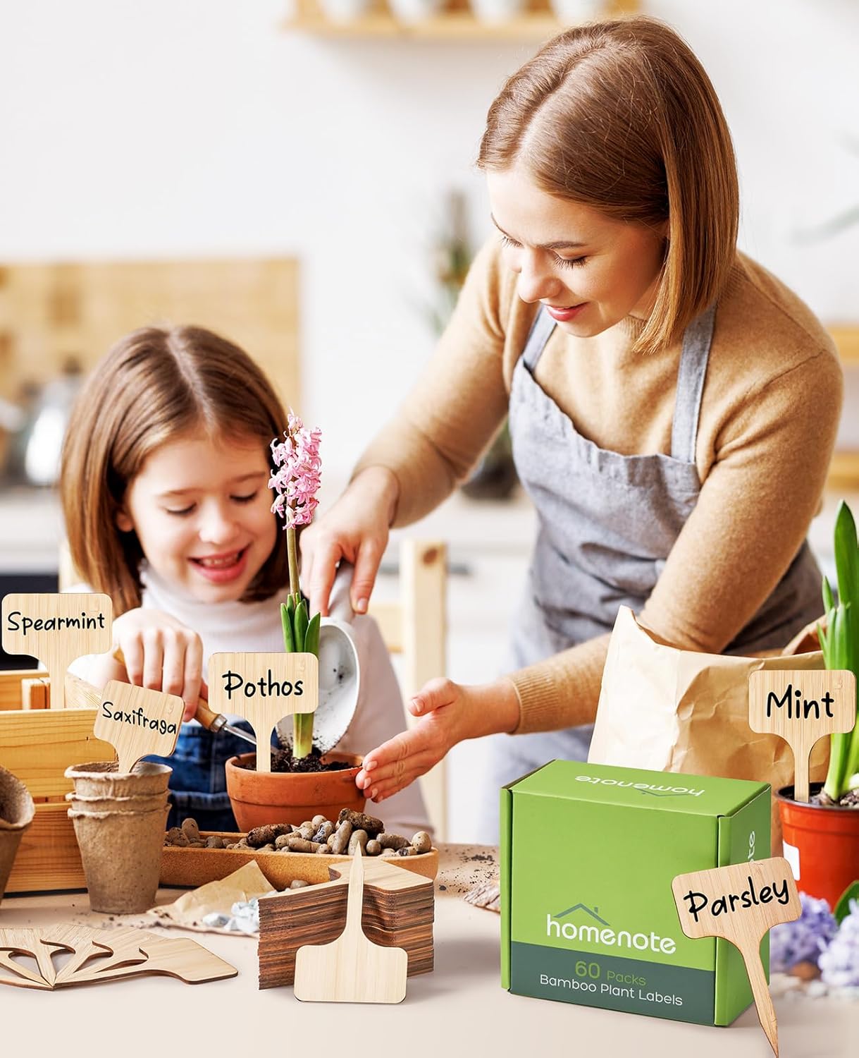 Homenote Bamboo Plant Labels 60Pcs Plant Tags for Seedling T-Type Tags for Plants Outdoor Garden Markers Vegetable Seedling(2.36 * 4“)