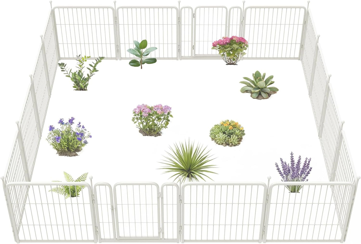 FXW Garden Fence Outdoor for The Yard – 24in(H) x 30.4ft(L) Heavy Duty Metal Animal Barrier for Dog and Rabbit, Decorative Dog Fence, 16 Panels, White