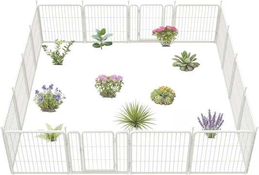 FXW Garden Fence Outdoor for The Yard – 24in(H) x 30.4ft(L) Heavy Duty Metal Animal Barrier for Dog and Rabbit, Decorative Dog Fence, 16 Panels, White