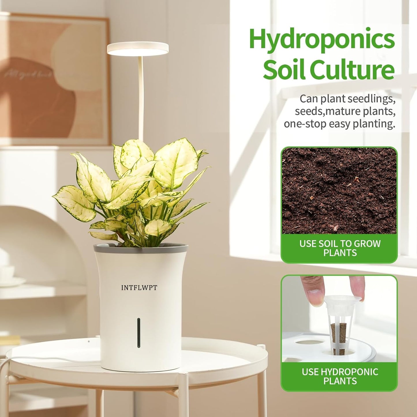 Indoor Planter Grow Light, Soil & Hydroponic Dual Mode, Automatic Timer for 3H/9H/12H, Full Spectrum 9 Dimmable Levels, Plants Germination Kit for 4 Pods, Ideal for Herbs, Flowers & Vegetables (Blue)