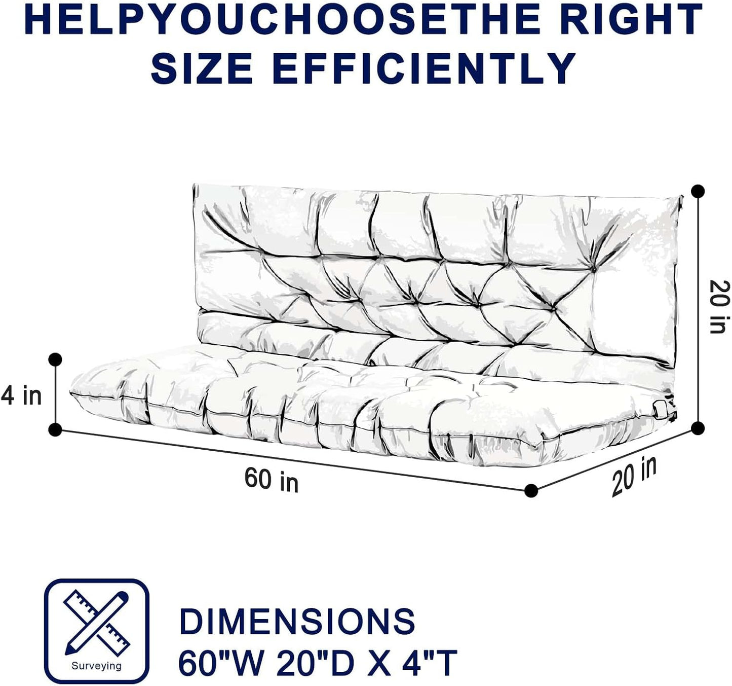 Outdoor Swing Cushions,Waterproof Swing Cushions 3 Seater Replacement with Backrest,Outdoor Thickened Bench Cushion with Ties for Porch,Patio,Backyard,Garden (Navy Blue 60 * 40 in)