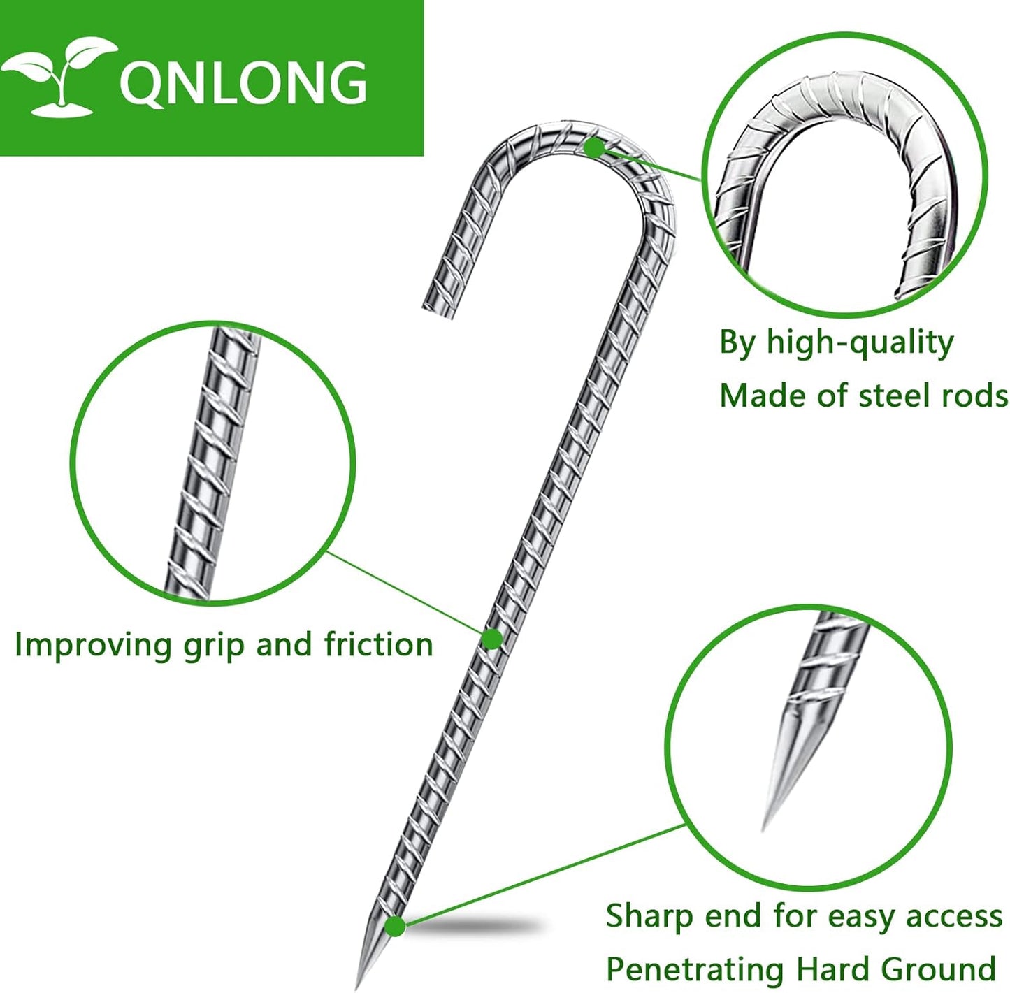 Ground Rebar Stakes 12 Inch Galvanized,J Hook Rebar Staples Heavy Duty 100 Pack Anti-Rust Yard Stakes for Plants Landscape Fabric Artificial Turf Fencing for Yard Shrubs