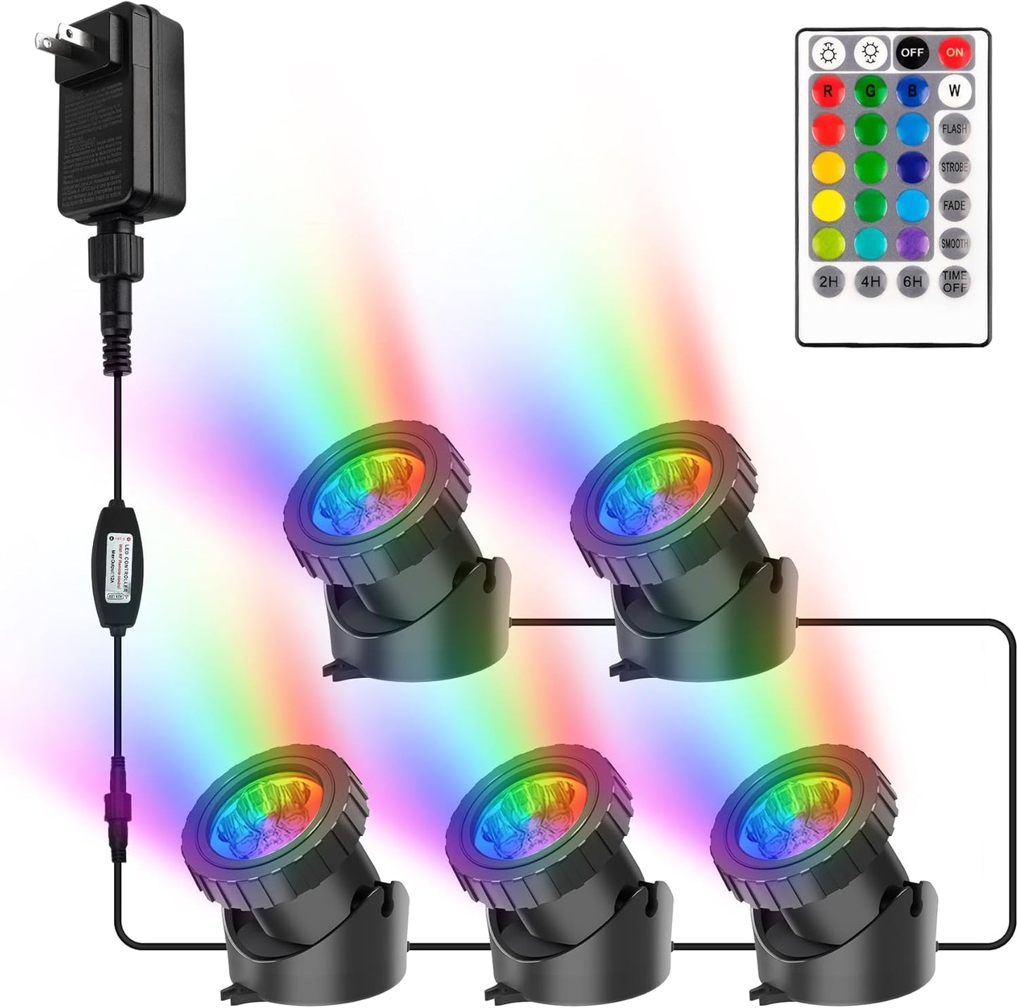 RGB Pond Lights with Timer, Super Bright LED Underwater Submersible Colorful Landscape Spotlights, Remote Control IP68 Waterproof Fountain Lights for Fish Aquarium Tank Garden Yard (Set of 5)