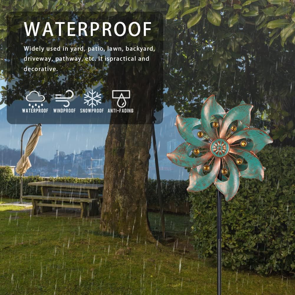 VEWOGARDEN Garden Decor Wind Spinners, Small Waterproof Metal Pinwheels Wind Spinner for Yard and Garden 37 * 10inches (Double Blade)