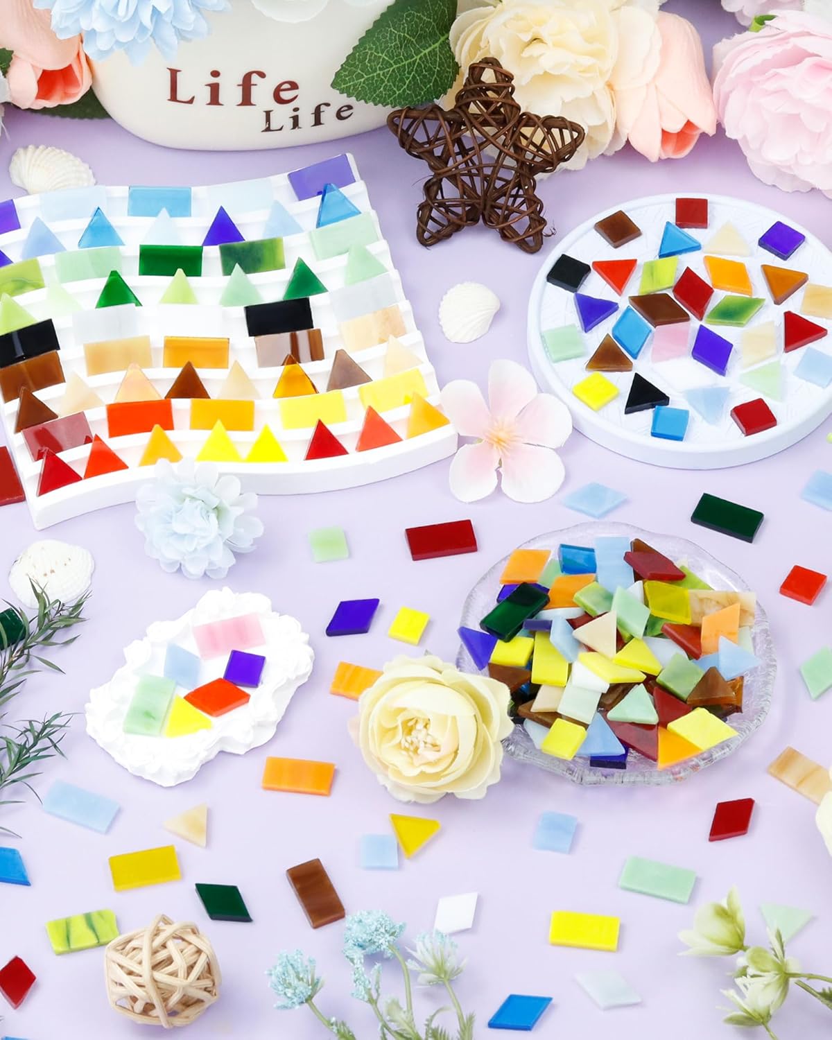 FIVEIZERO 260g Glass Mosaic Tiles for Crafts - 300 Pieces Tiny Mosaic Tile Kit, Irregular Pieces for DIY Craft Jewelry, Coaster Art & Mosaic Kits (Black&White)