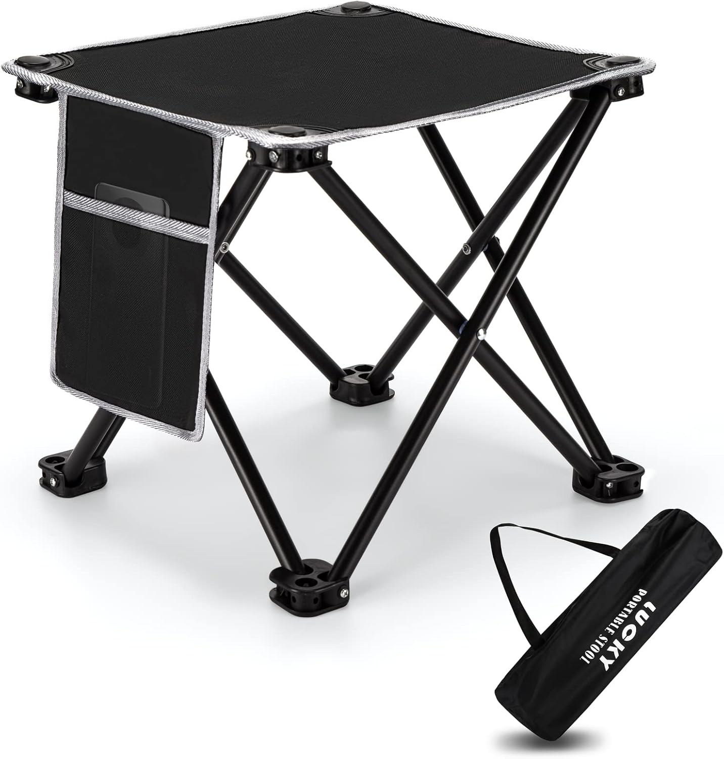 Portable Camping Stool with Side Pocket Camping Seat 12.5in Foldable Comfortable Widening Heightening for Travel Camping Fishing Hiking Gardening Picnic Beach BBQ Outdoor