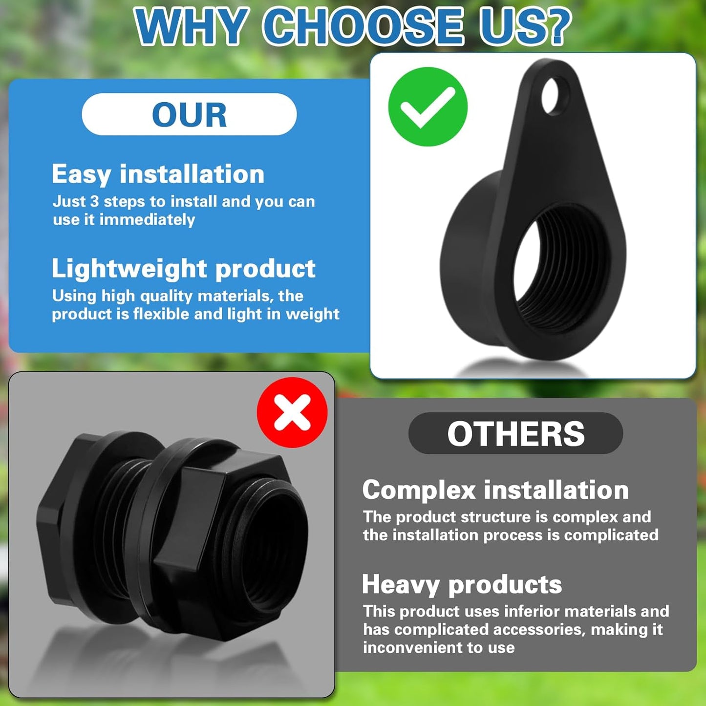 Rain Barrel Spigot Kit with High Flow Valve No Inside Access Needed,External Installation 3/4" NPT to 3/4" GHT Faucet for Plastic WaterTanks,Buckets,Rainwater Drums & Downspout Collectors