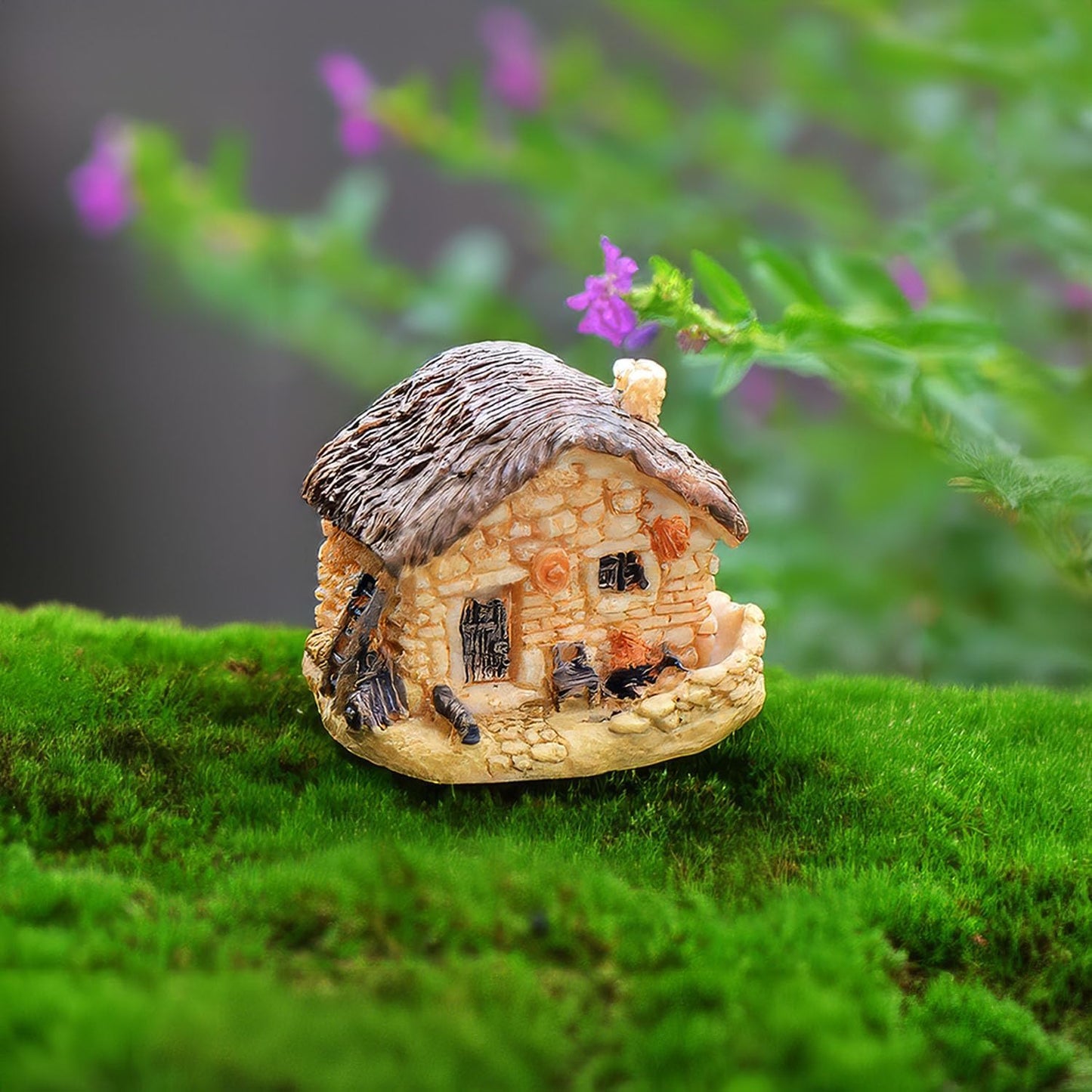 Fairy Miniature Tiny Thatched Cottage, Stone House,Garden Supplies,Garden Decoration, Terrarium Accessories,Mini Fairy Garden Supplies(A Set 4Pcs or 1Pcs) (1Pcs Stone House)