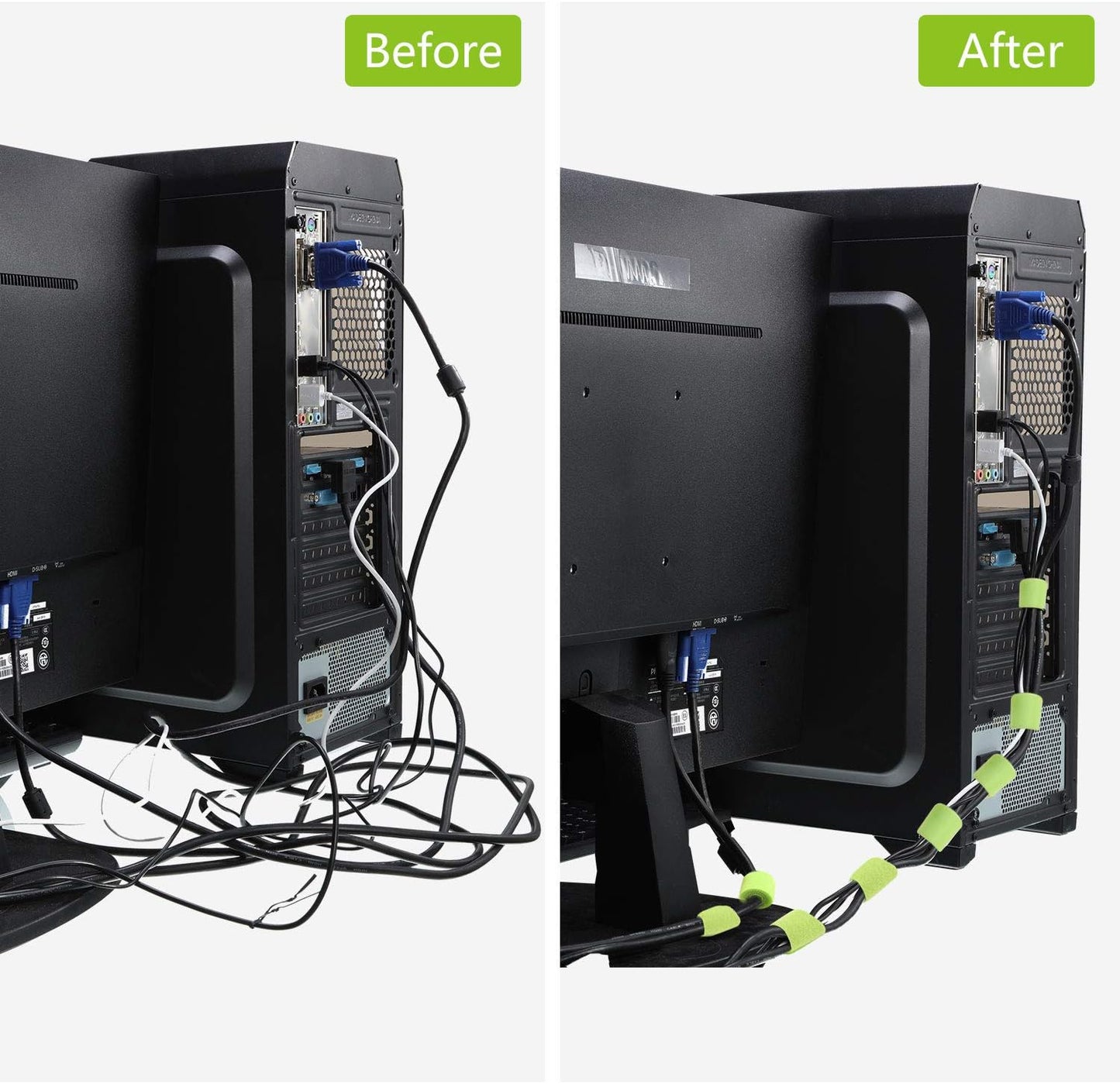 Reusable Fastening Tape Cable Ties 3/4 Inch Double Side Hook Roll (25 Yard, Green)