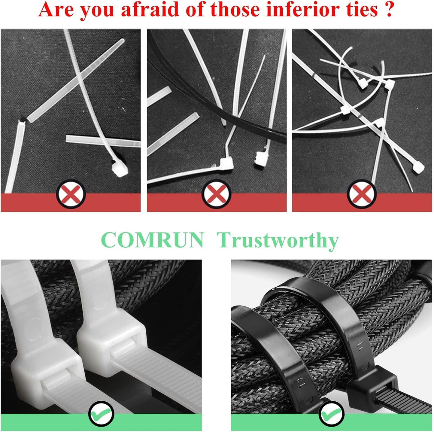 4 Inch Black Cable Tie Zip Ties Nylon Zip Ties Plastic Ties 100Pcs