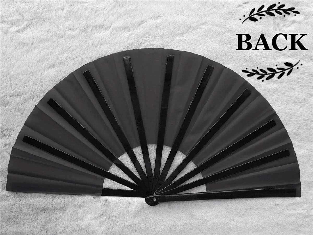 Zolee Large Rave Clack Fan for Line Dancing - Boots on The Ground Folding Hand Fan - Foldable Chinese Tai Chi Kung Fu Fan - for EDM, Music Festival, Hot Flashes, Event, Party, Dance (Black)
