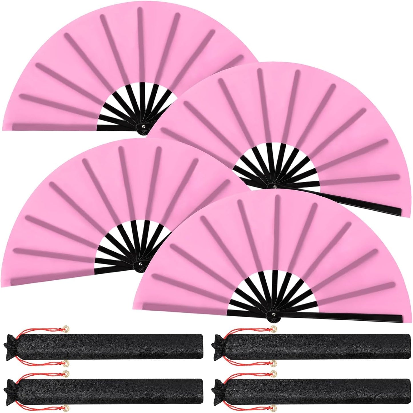 Maitys 4 Packs Large Clap Fans for Line Dancing Large Chinese Folding Hand Fans for Men and Women, Festival, Tai Ji, Kungfu, Martial Art, Gifts (Pink)