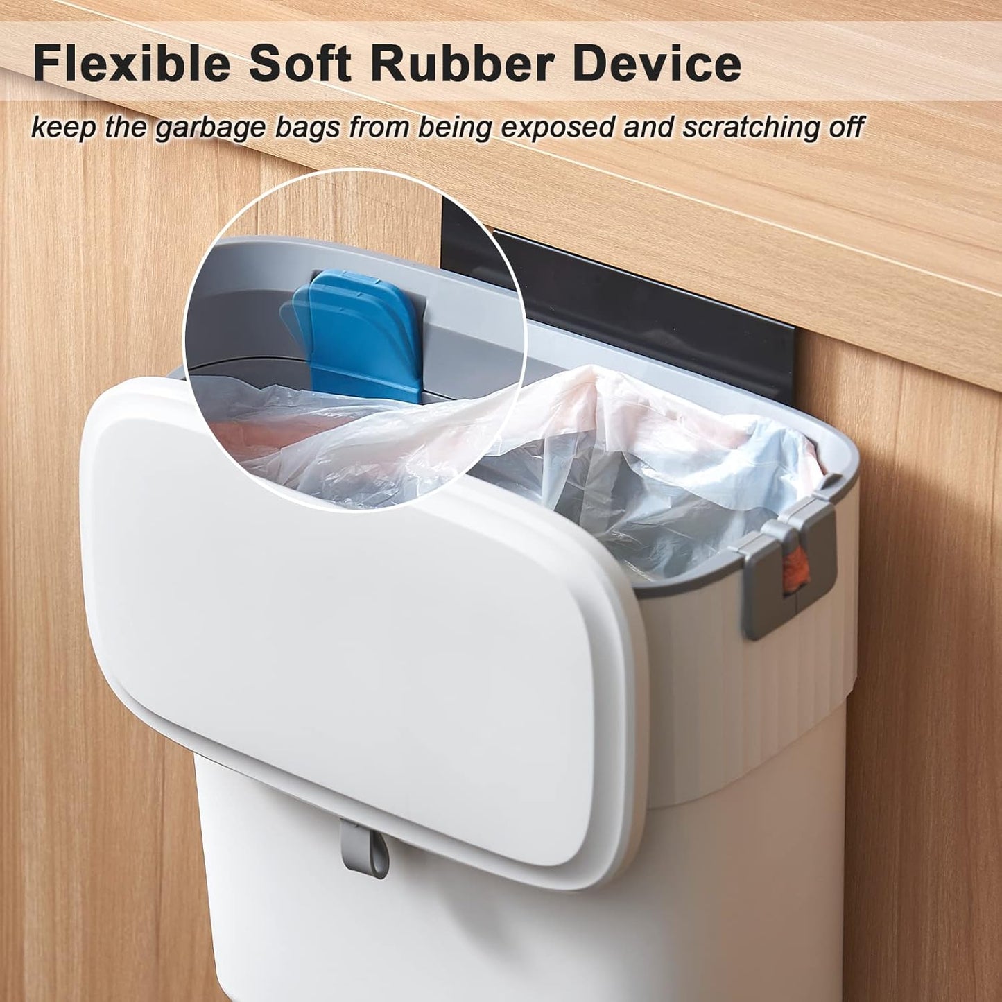 ELPHECO Hanging Trash Can with Lid 2.5 Gallon Kitchen Compost Bin for Under Sink, Plastic Wall-Mounted Garbage Can, Small Kitchen Trash Bin, Small Trash Can with Lid for Cupboard Countertop