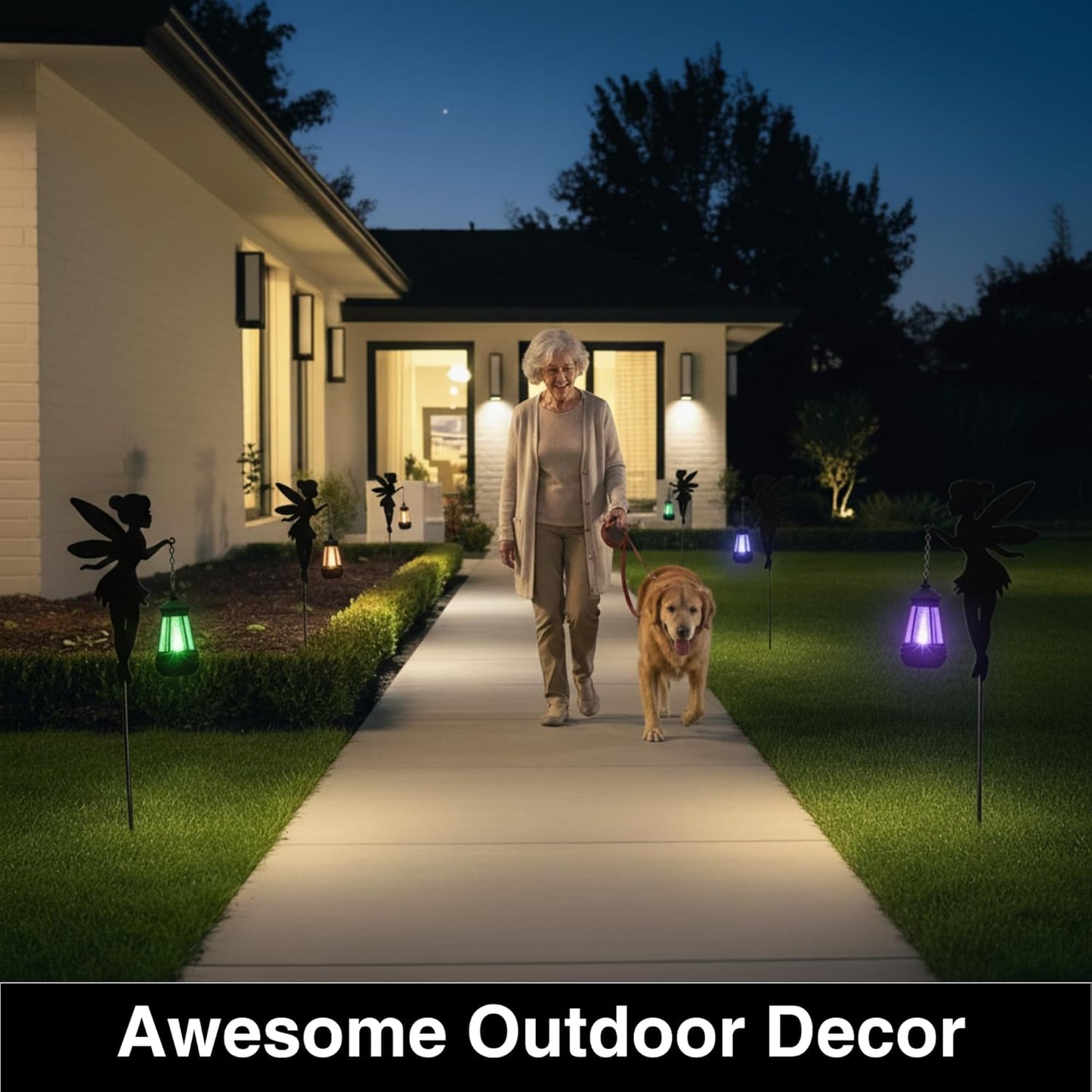 Fairy Garden Accessories Outdoor Lawn Ornaments 1 Pair - Solar Lights Halloween Decorations Outdoor Garden Statue, Metal Stakes Decorative Figurines for Yard Decor, Patio (Type B Color-Shifting)