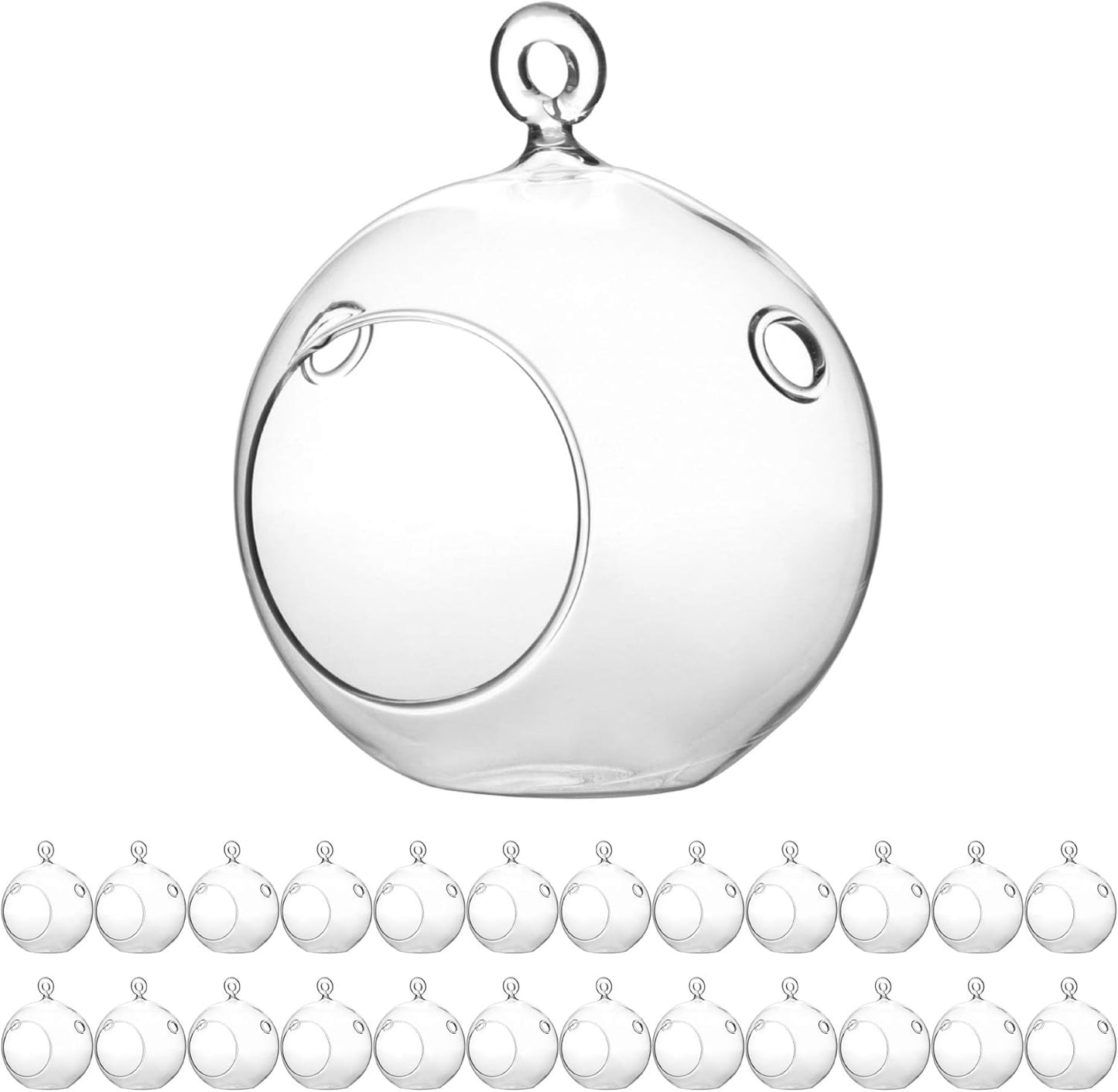 WGV Hanging Terrarium Globe, Width 4", Height 4.75", DIY Air Succulent Planter, Clear Glass Vase Orb with Flat Bottom, Candle Holder for Windowsill Outdoor Garden Decor, 24 Pieces Bulk