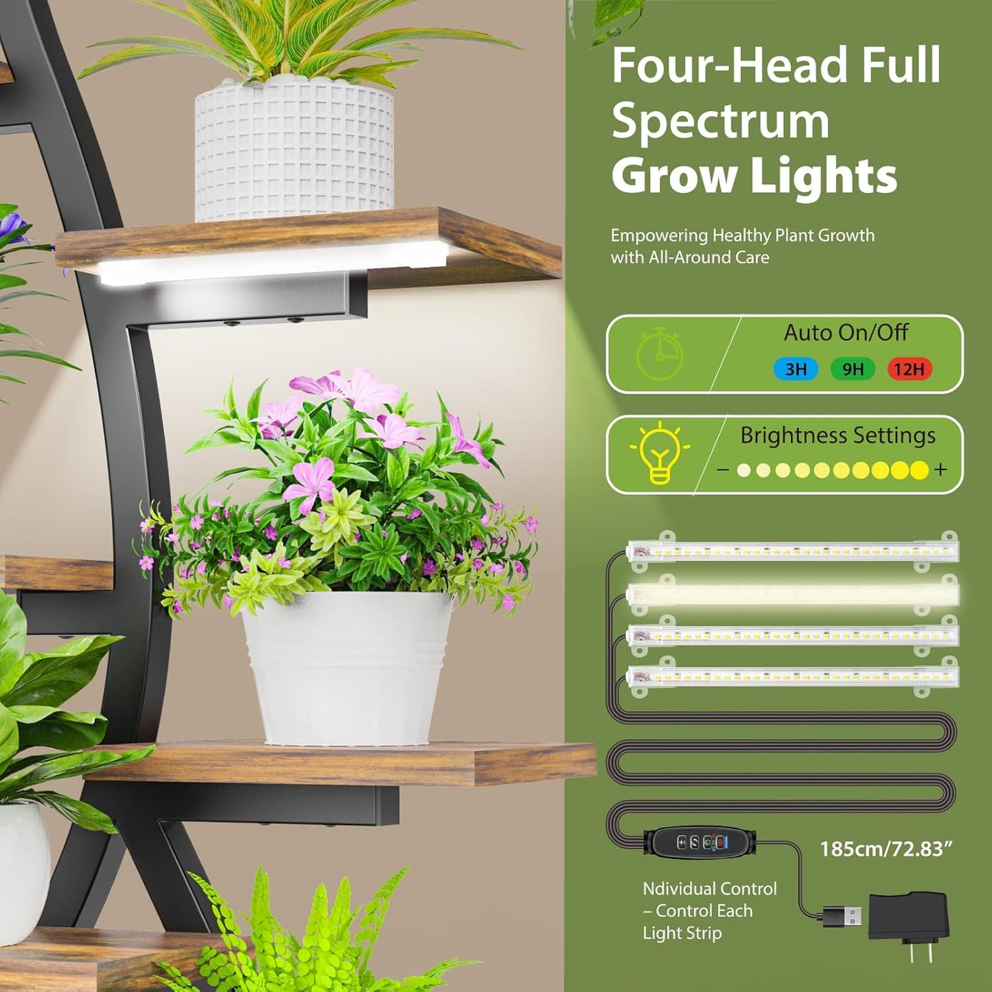 Plant Stand Indoor with Grow Lights - 9 Tiered Plant Shelf Indoor with Drawer, 65" Corner Plant Stand for Indoor Plants, Lighted Large Plant Stands, Flower Rack Display for Living Room, Garden, Patio