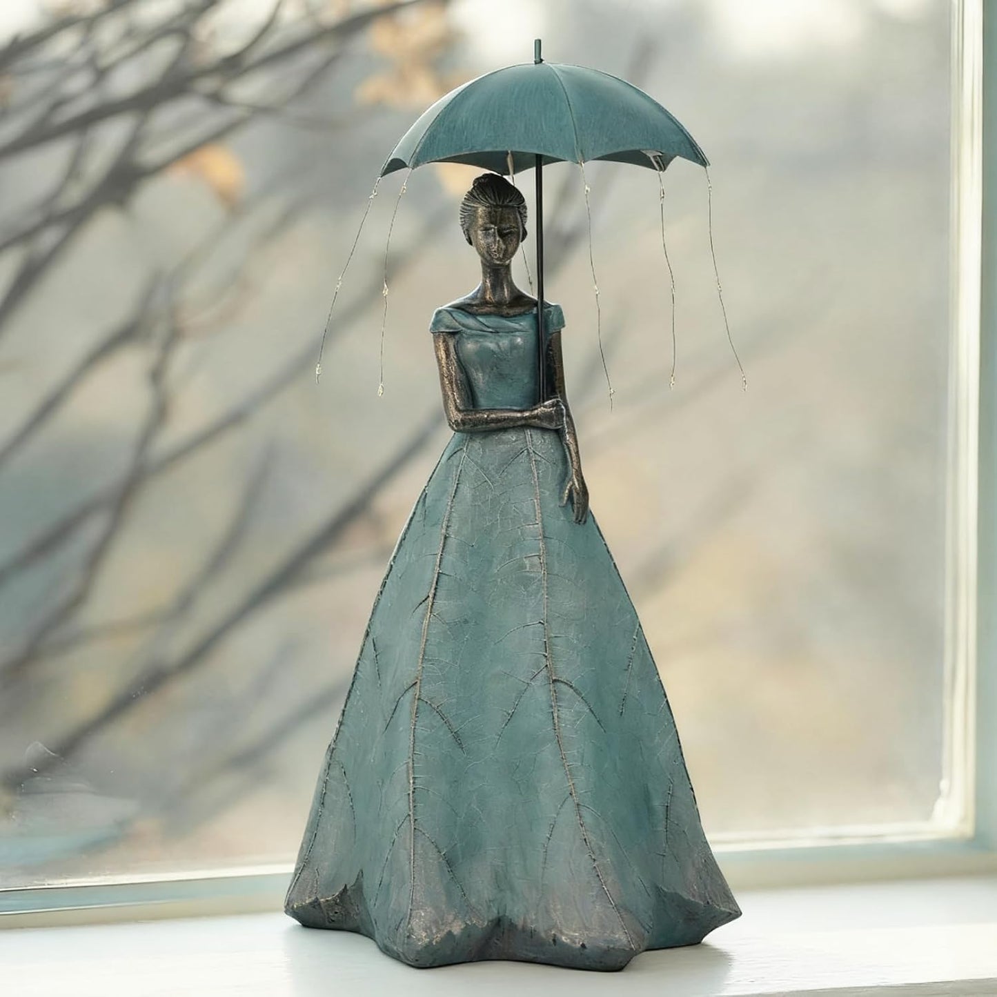 DiliComing Solar Fairy Outdoor-Statue Garden-Decor - 18" Resin Leaf Girl Sculpture with LED Lights for Garden/Patio/Yard | Waterproof Fairy Outdoor Figurines, Unique Home Decor Gifts for Women