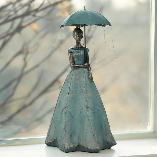 DiliComing Solar Fairy Outdoor-Statue Garden-Decor - 18" Resin Leaf Girl Sculpture with LED Lights for Garden/Patio/Yard | Waterproof Fairy Outdoor Figurines, Unique Home Decor Gifts for Women