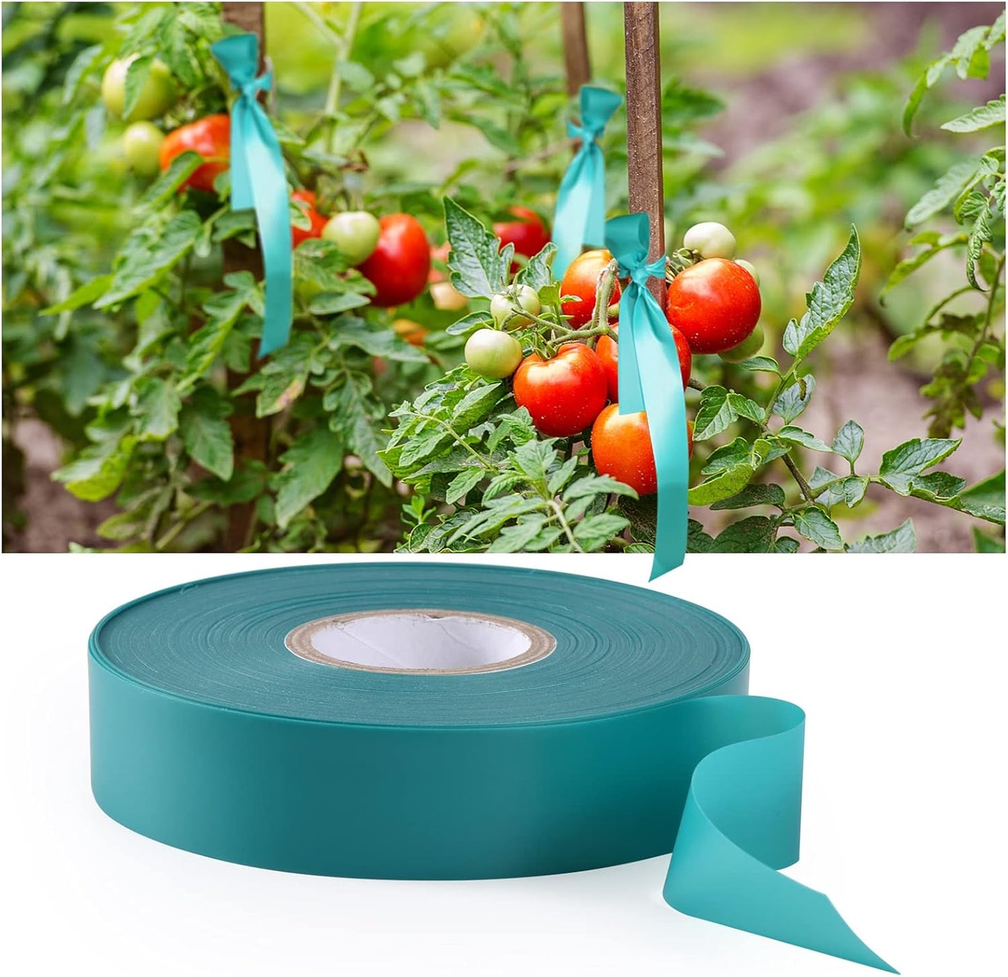 4 Rolls Stretch Tie Tape, 1” Wide 200FT Reusable Garden Plant Ties Green Tapes for Plants, Thick Garden Vinyl Stake Ribbon for Branches Flowers Tomatoes Indoor Outdoor Greenhouse