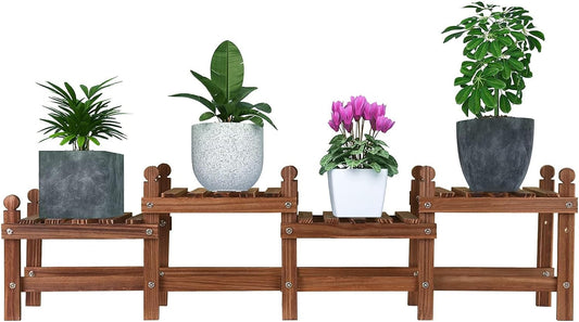 Wood Plant Stand Indoor Outdoor,4 Tiers Plant Stand Bench Indoor,Low Window Plant Shelf Small Long Flower Pot Stand for Multiple Plants (11.8"-44'')