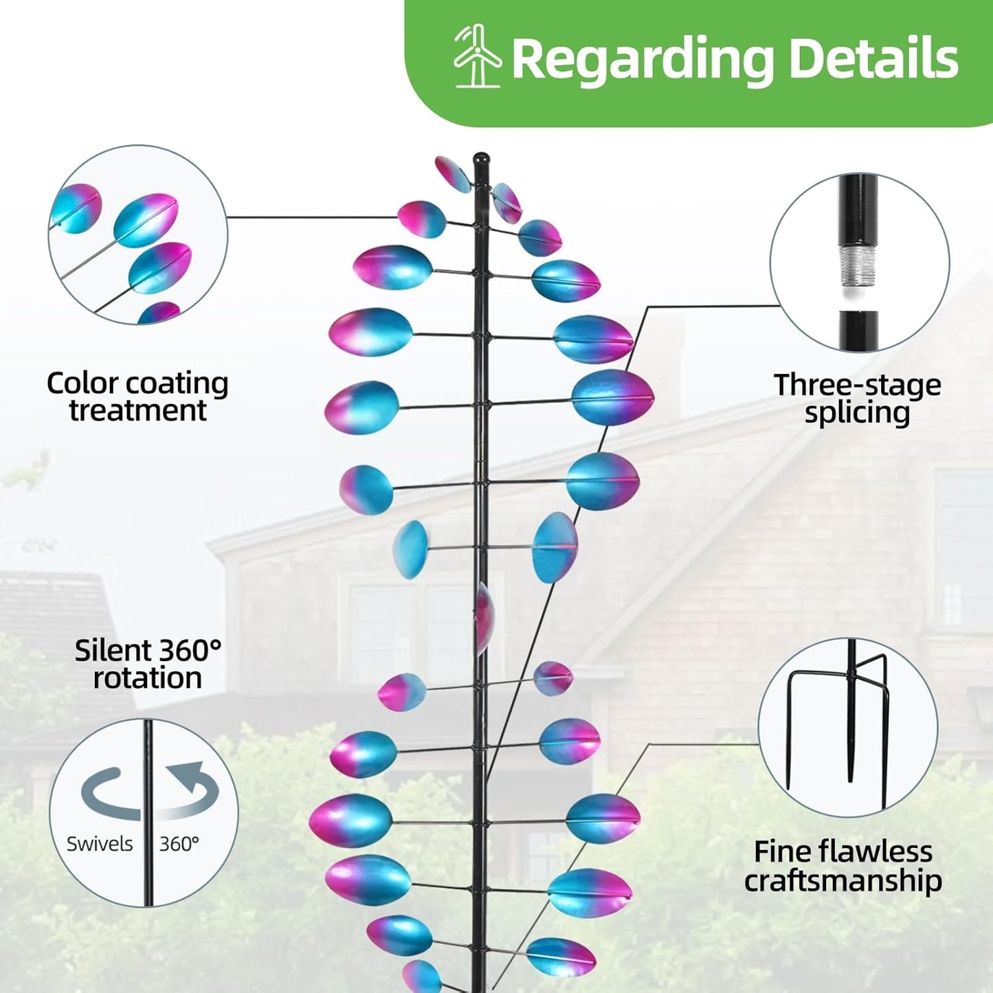 Decoroca 360° Outdoor Wind Sculpture, 90in Kinetic Wind Spinner with Metal Stake, Large Yard Art Decor for Patio, Lawn & Garden(90" H x 24" W)