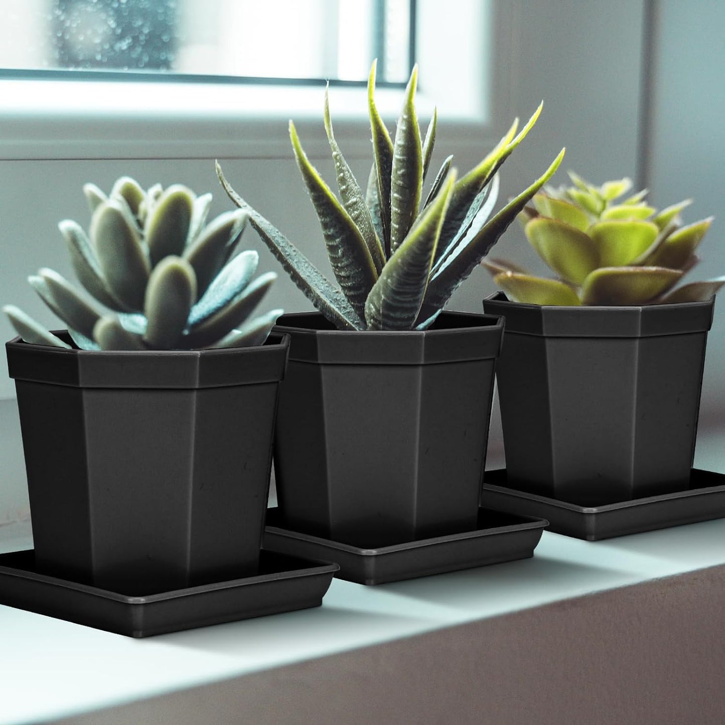 Square Plant Saucer 16 Inch 4 Pack, Heavy Plastic Plant Saucer,Deep Heavy Duty Plant Pot Saucers, Planters for Indoors and Outdoors Plants, Garden Large Plant Trays for Pots.