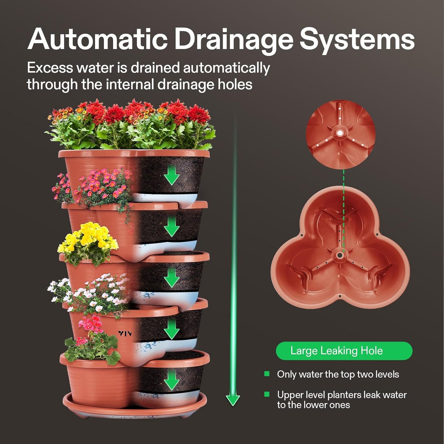 VIVOSUN 5 Tier Vertical Gardening Stackable Planter for Strawberries, Flowers, Herbs, Vegetables, Brown