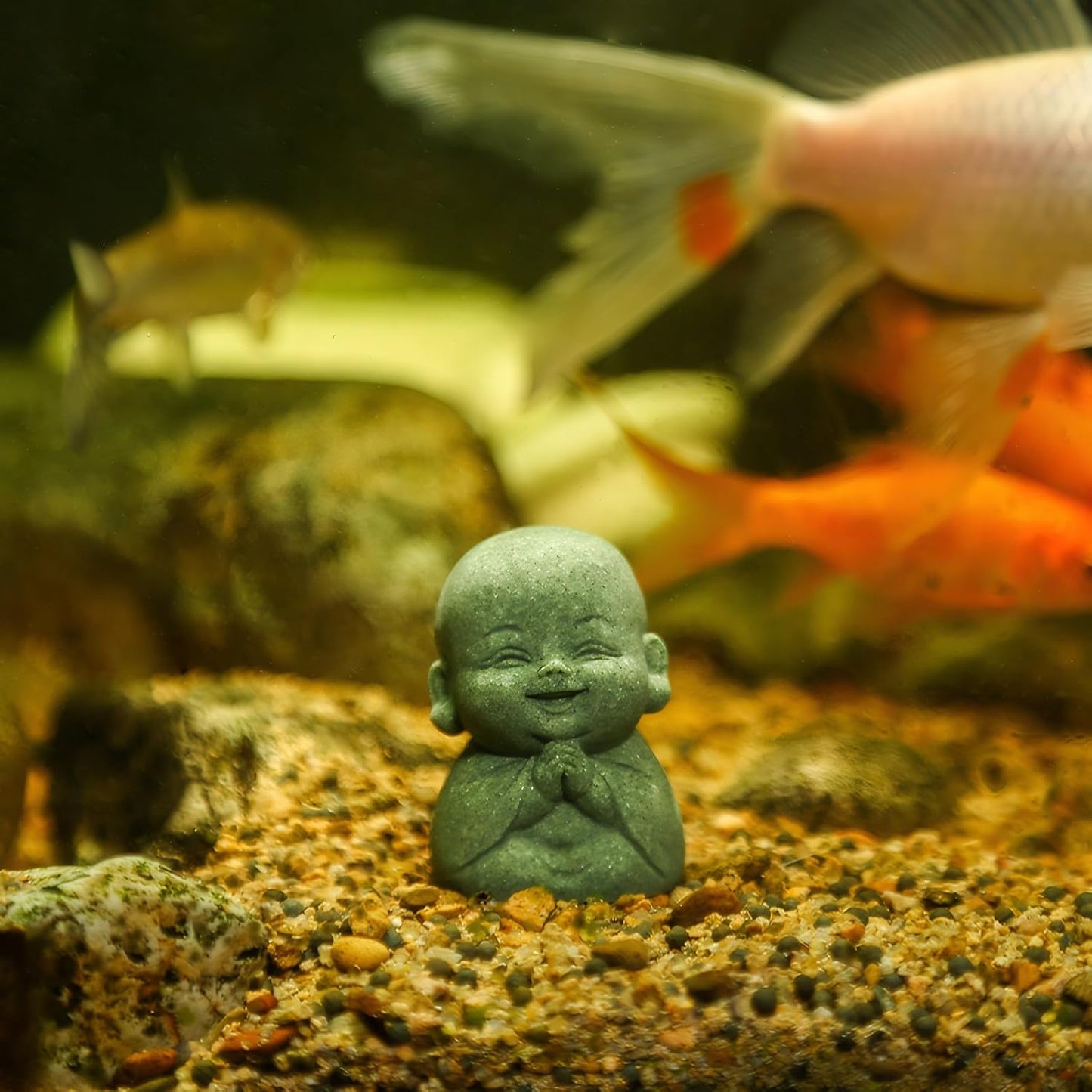 4-in-1 Buddha Statue Set for Spiritual, Feng Shui, Zen and Indoor/Outdoor Decor - Cute Buddha Statue for Home, Aquarium and Asian Garden Decor. with Amulet