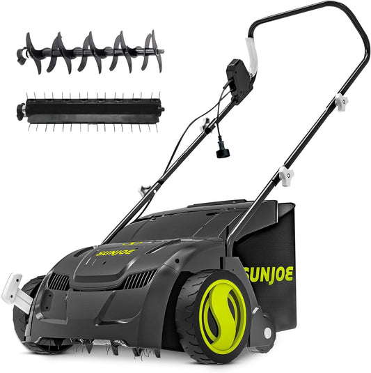 Sun Joe Electric Lawn Dethatcher & Scarifier with 8-Gal Bag, 12 Amp, 12.6 Inch, Black - Heavy Duty Gardening Machine and Equipment for Lawn, Yard, and Grass, AJ801E