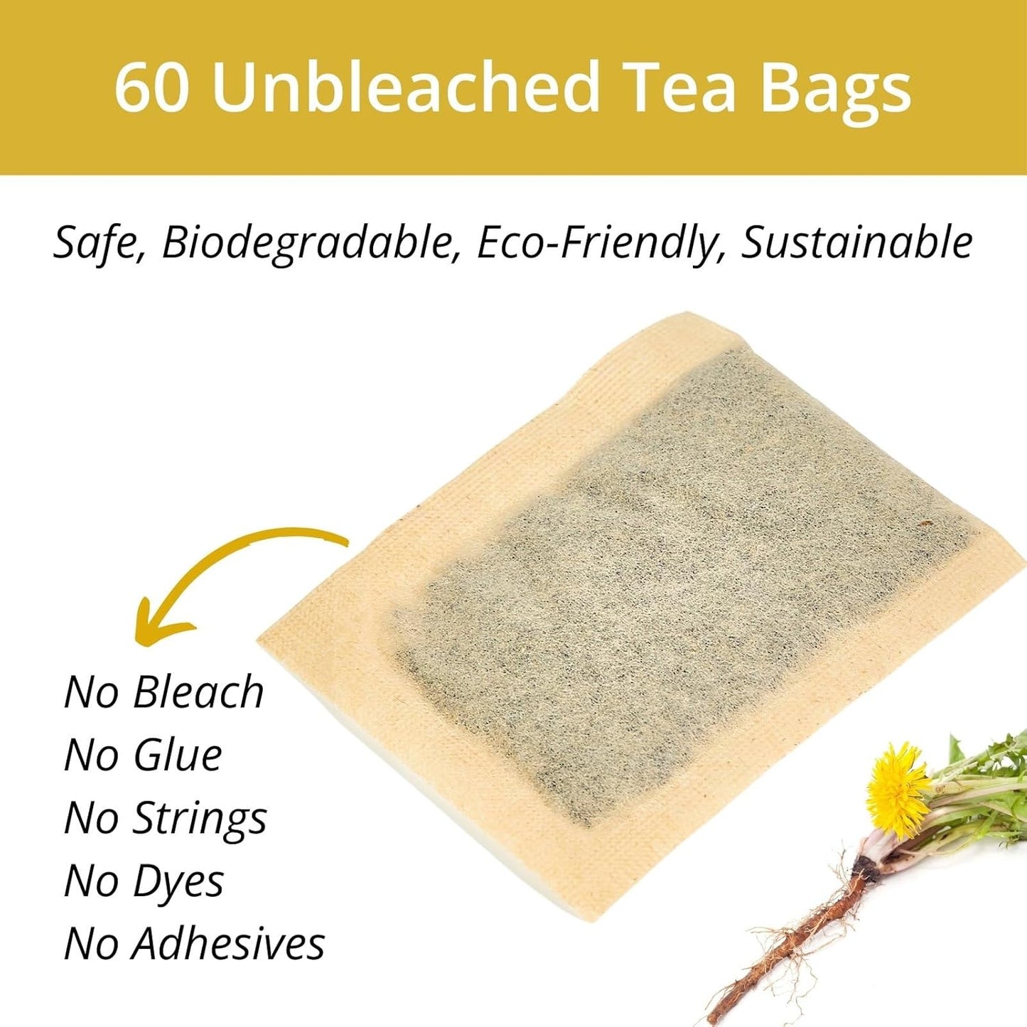 60 Roasted Dandelion Root Tea Bags, 2g/Bags, VitalForest Natural Detox Dandelion Tea, Dried Dandelion Root Coffee Substitute, Diente De Leon, Caffeine Free, Canister Packaged