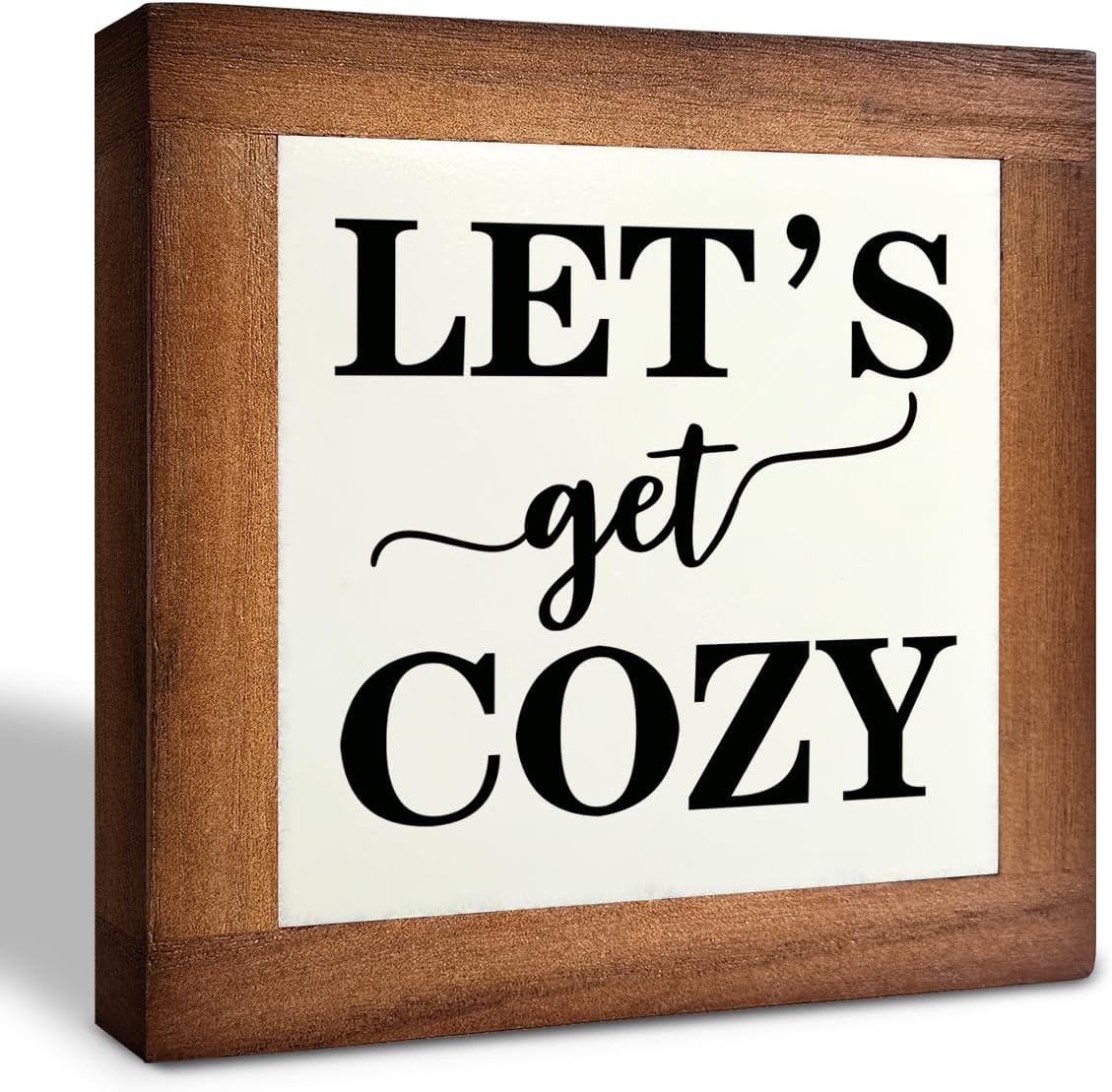 Inspirational Wood Signs, Box Wood Plaques Desk Décor, Farmhouse Home Decor Sign for Shelf, Family Table Decor for Kitchen Bedroom Dining Room, Living Room Decor, Housewarming Gift, Let's Get Cozy F