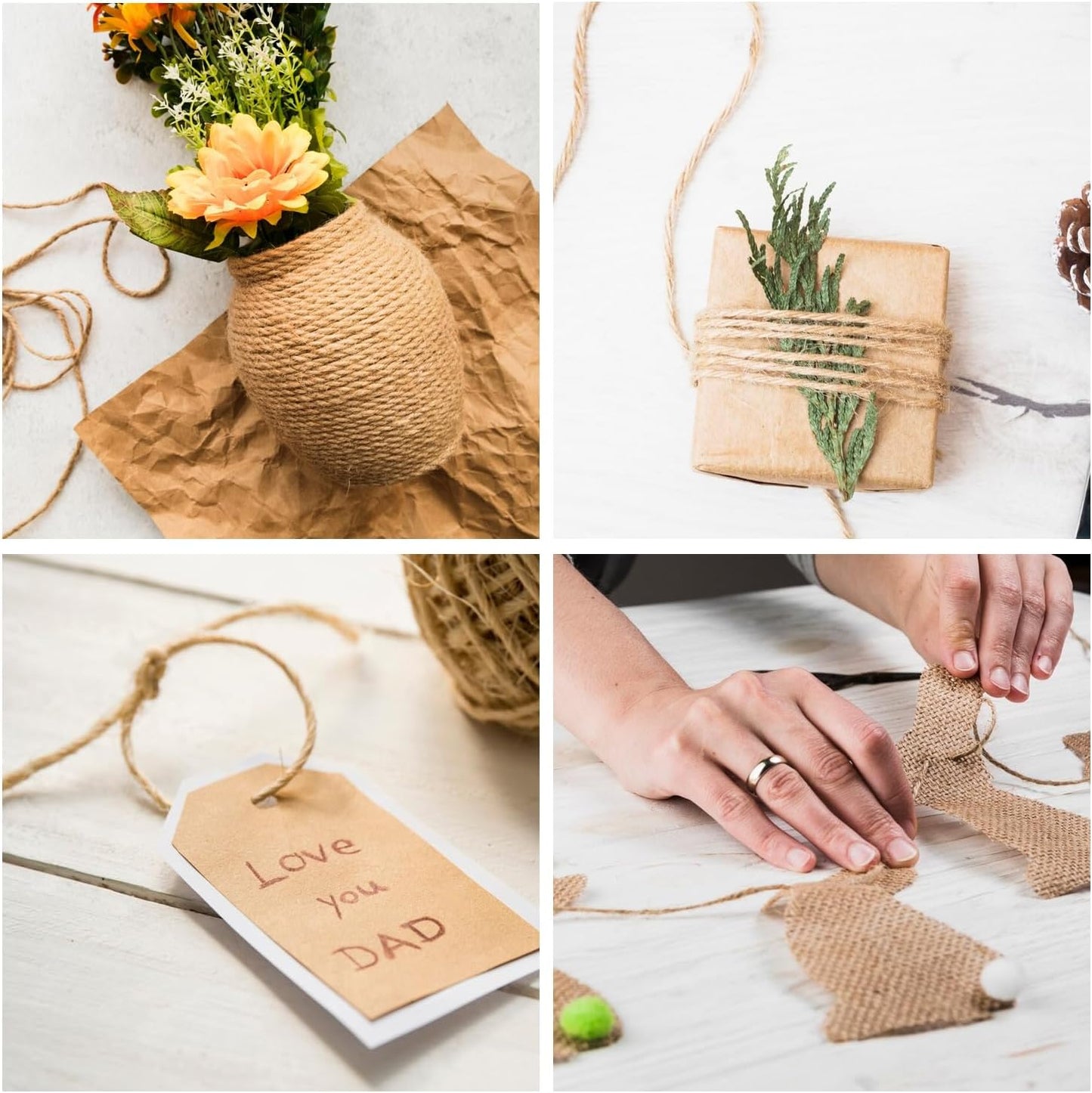 Natural Jute Twine 328ft 3mm,3Ply Twisted Thick Twine Rope Strong Jute String Roll for Crafts Gift Wrapping Gardening Home Decor Bundling Cat Scratching Post