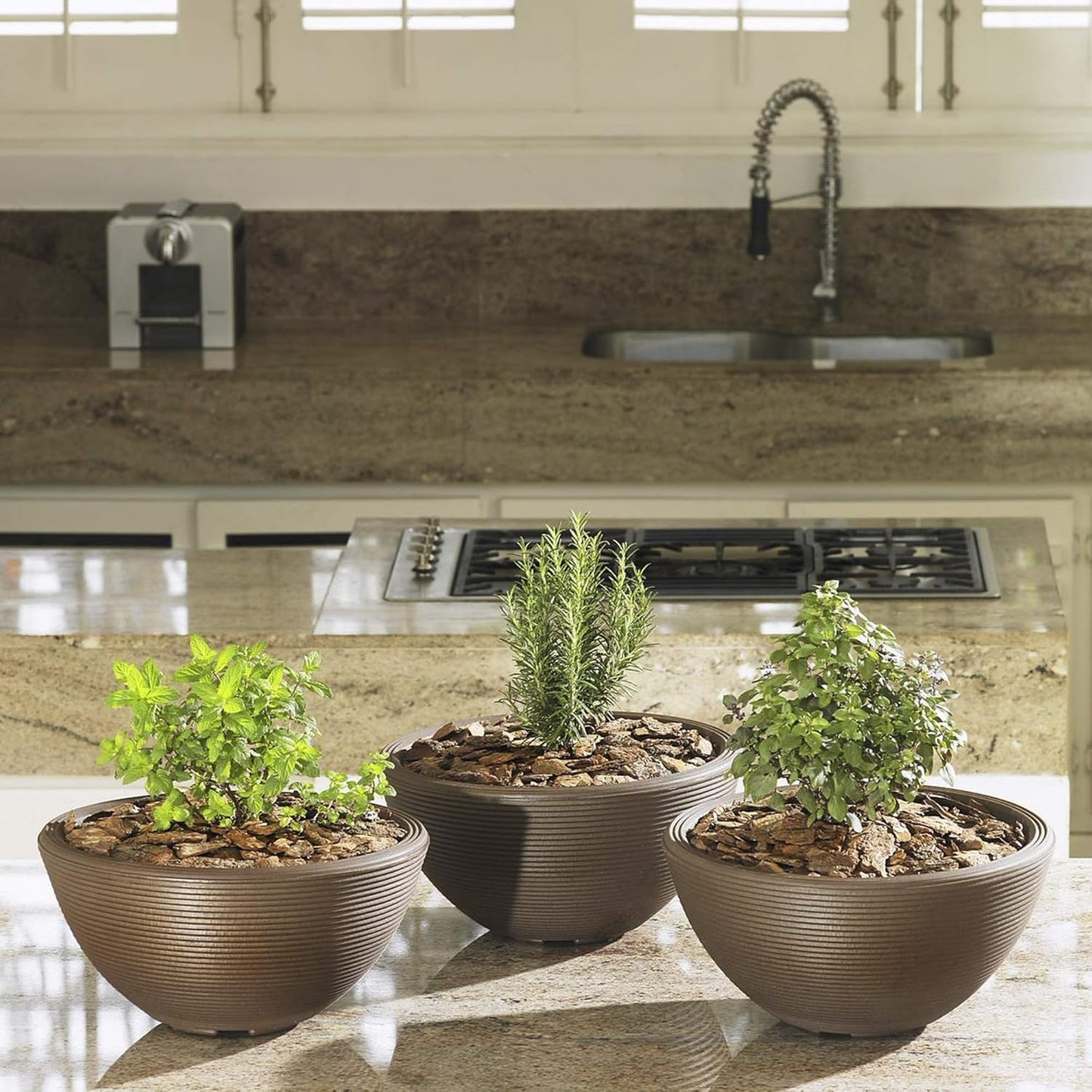 Crescent Garden Delano Bowl Planter, Indoor Outdoor Round Shallow Plant Pot for Water Garden, Bonsai Plant Pots, Succulents with Drain Hole - Double Walled Bowl Lotus Pot, 16" W (Midnight)