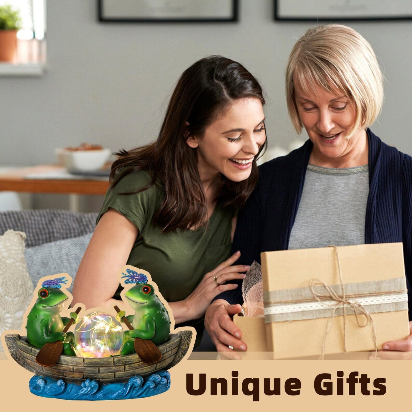 Solar Frog Boating Garden Statue with Ball Light 5.1" Resin Frogs Decor for Home Front Door Patio Porch Balcony Women Gardeners Moms Wives Girlfriends