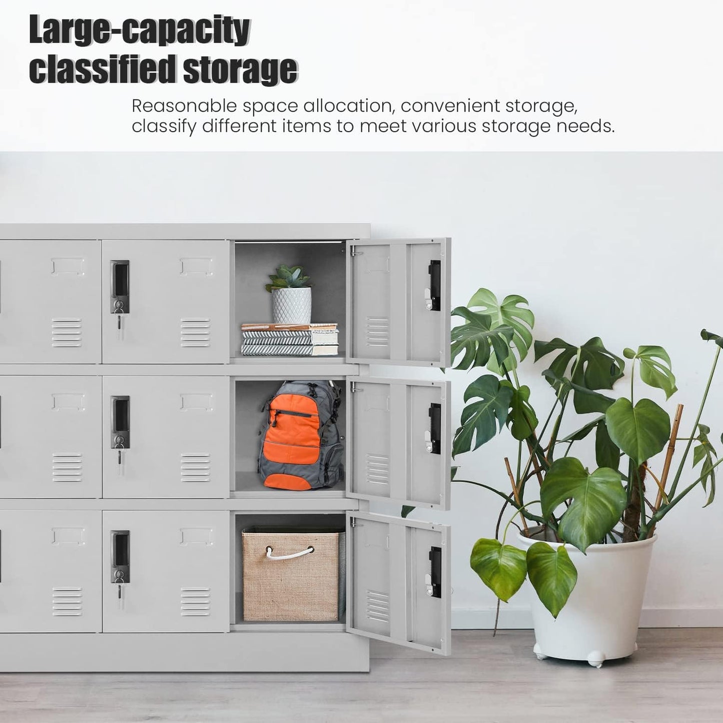 Greenvelly 9 Door Storage Locker for Employee, Metal Locker for Office, Gym, Shool,Lockable Black Steel Locker with Lock and Card Slot for Home,Garage