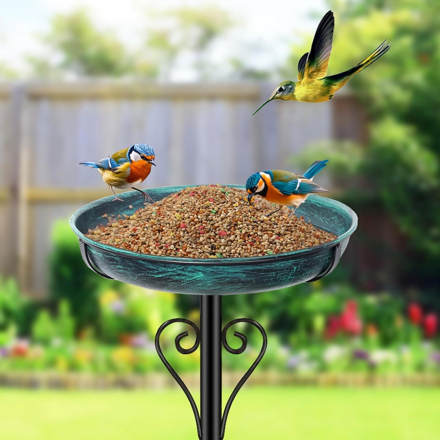 Metal Bird Bath for Outside, Vintage Freestanding Birdbaths with Metal Stake, Upgraded 5 Pronged Base Birdfeeder Feeder Bowl for Outdoors Garden Patio Yard Lawn Decor (Vintage Green)