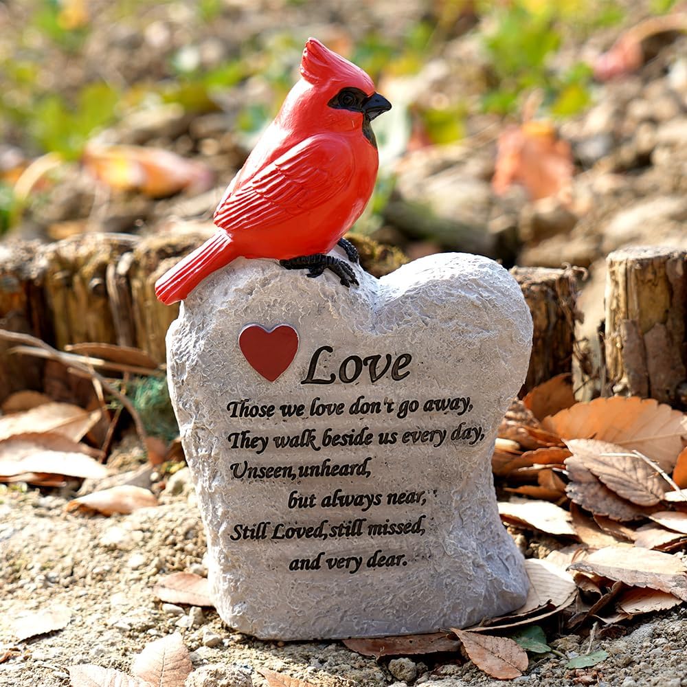 Cardinal Decor Garden Decor,Red Cardinal Memorial Stones for Loved Ones, Cardinal Bird Figurine,Garden Sculptures & Statues, Outdoor Decor for Balcony, Yard, Lawn, Pathway, Walkway