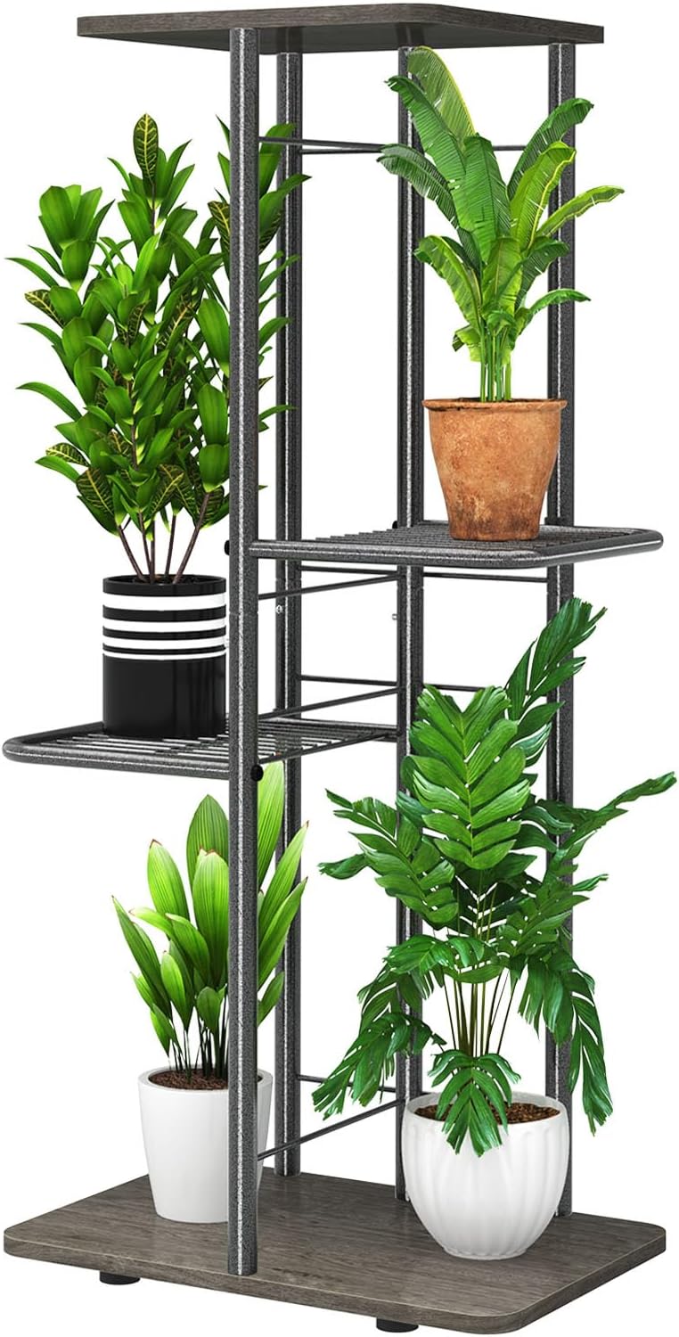 Simple Trending Plant Stand Shelf Indoor Outdoor Waterproof, 4-Tier 5 Potted Heavy Duty Metal Tall Flower Holder for Multiple Corner Display