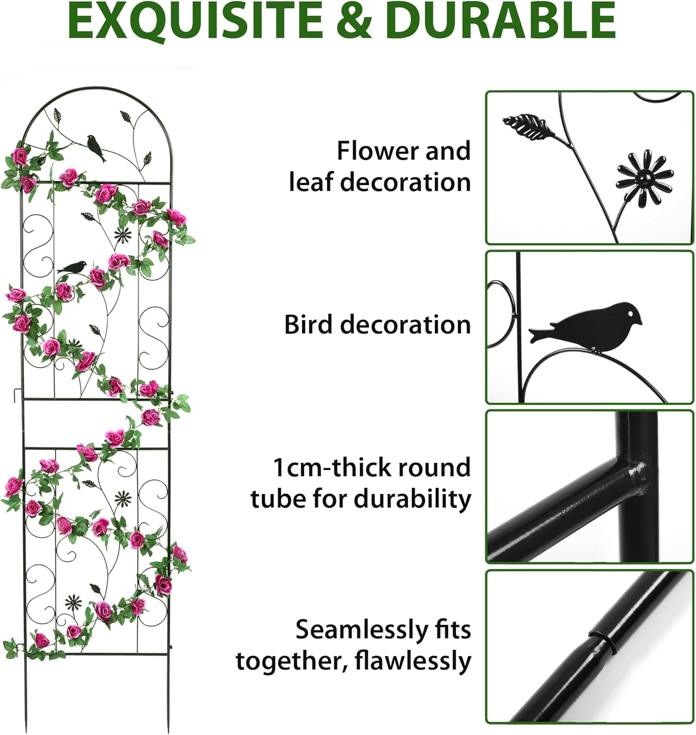 Metal Garden Trellis for Climbing Plants, 86.5" x 19.7" metal plant trellis outdoor, Black Iron Garden Trellis, Clematis Rrellis Outdoor, Arched Outdoor Decoration suitable for courtyards, lawns, gard