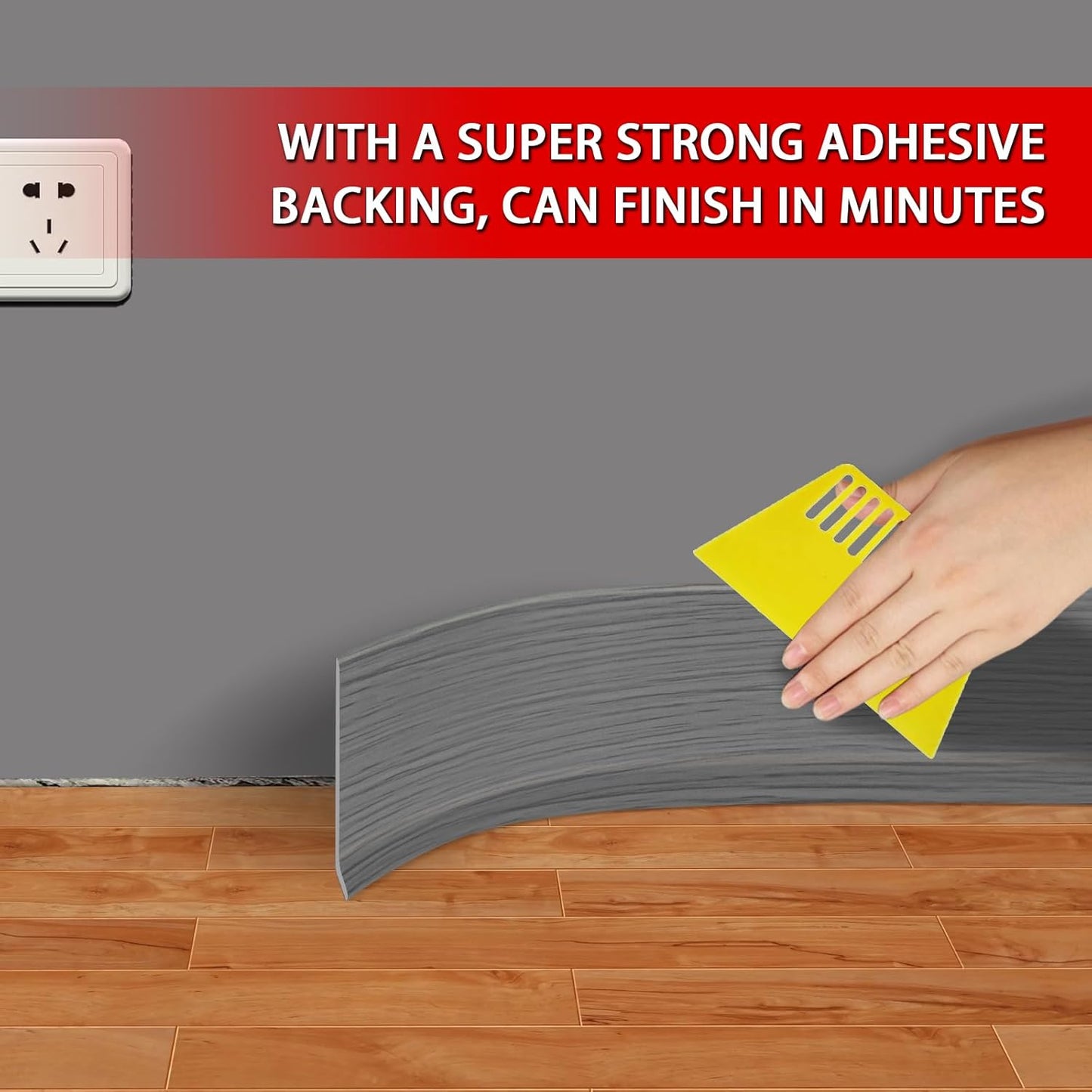 Vinyl Wall Base Baseboard Molding Trim 6" Flexible Self Adhesive Rubber Wall Base Moulding Trim Peel and Stick Design, 6 Inch x 20 Feet, Medium Grey Wood