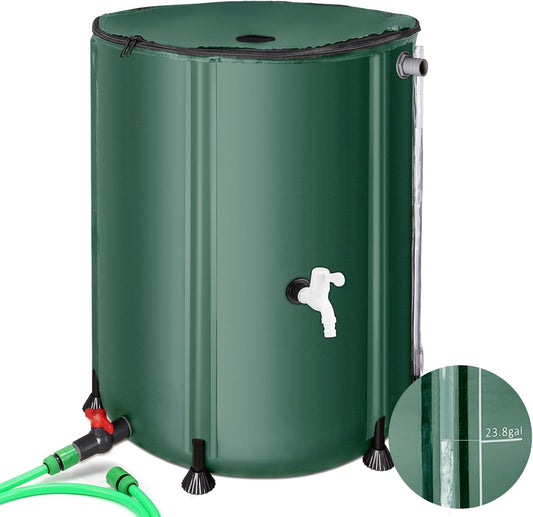 Rain Barrels to Collect Rainwater from Gutter - Portable Water Storage Tank Water Barrel Rainwater Collection System Rain Catcher Include Filter Two Spigots and Overflow Kit (66 Gallon, Green)