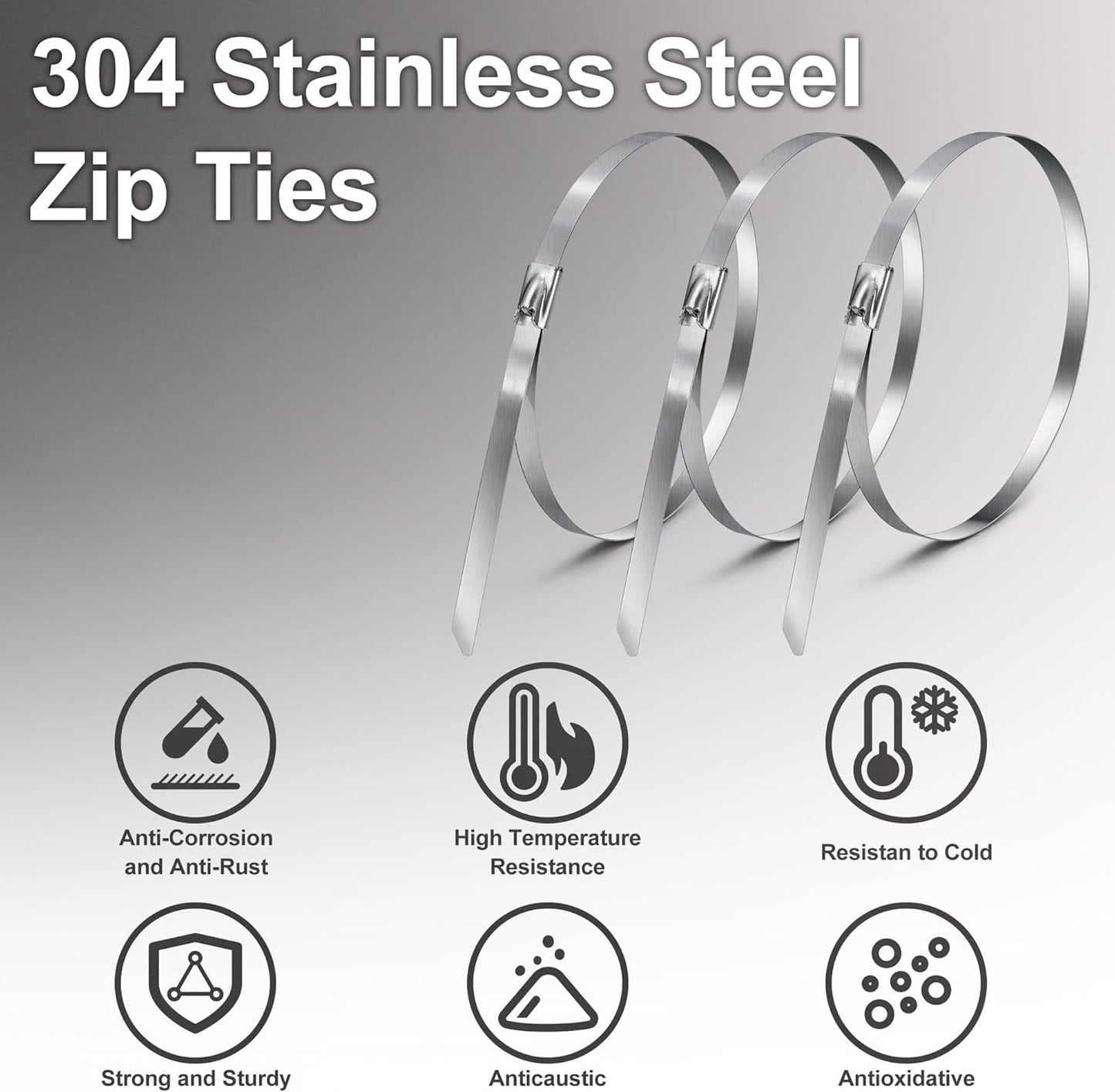 Foneso Metal Zip Ties (7.9 Inch 500PCS), 304 Stainless Steel Short Zip Ties Multi-Purpose Heavy Duty Self-Locking Cable Ties for machinery, fence, vehicles, farms, cables, pipesas well