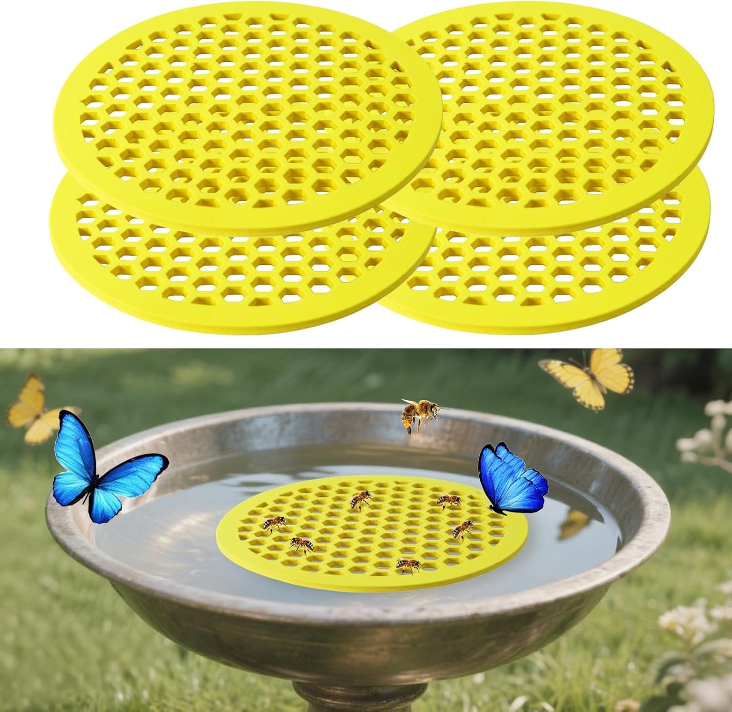 4 Pcs Bee Watering Station for Garden, 7.87 Inch Floating Bee Island for Pond/Farm/Fountain, No Assembly Required Bee Bath, Butterfly Feeder, Outdoor Garden Decor