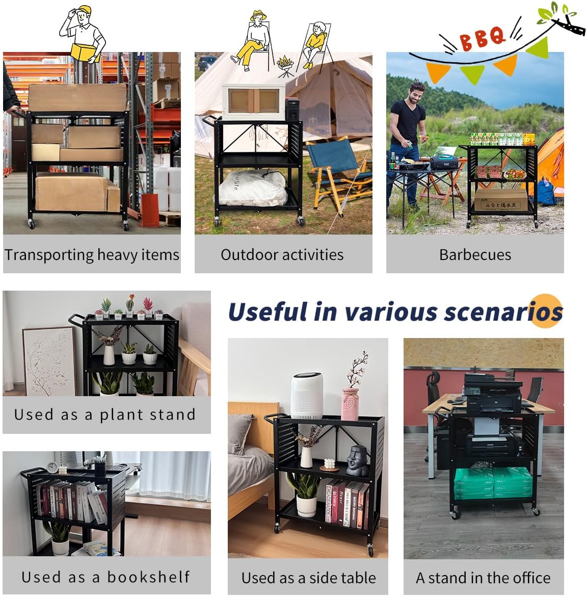 Lumizone Foldable Tool Cart with Wheels Rolling Utility Service Cart with Pegboard for Power Tool Organization Garage Organizer Storage on Wheels Heavy Duty Folding Design (Tool Cart)