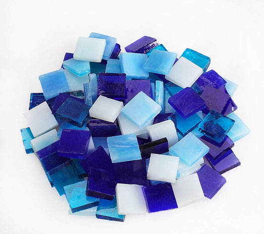 Mosaic Tiles 270 Pieces / 200 g Pack of Colored Mica Glass Mosaic Tile Supplies for Home Decoration, DIY Crafts, Plates, Picture Frames, Flowerpots – 1x1 cm Square Tiles (Blue Mix)