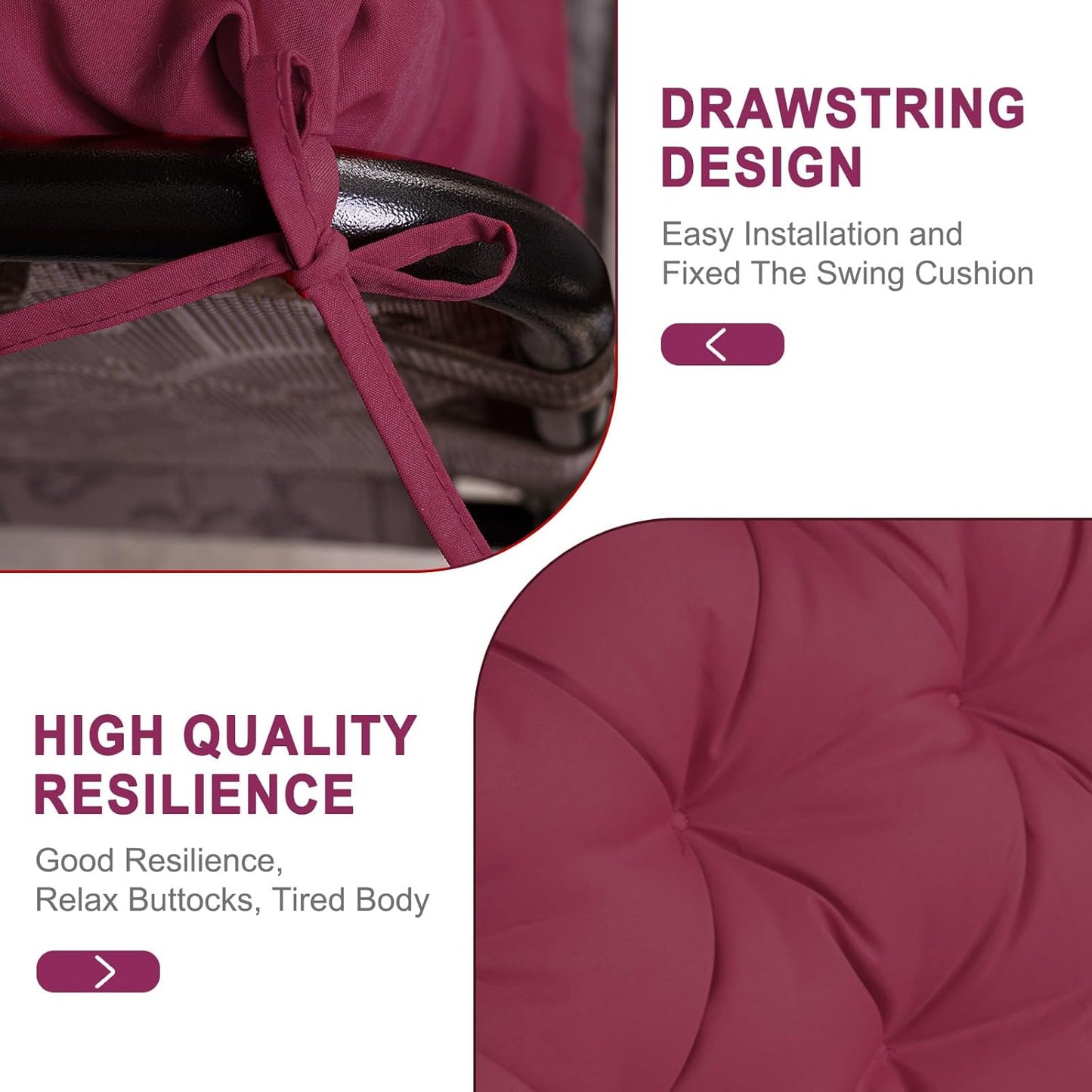 Porch Swing Cushions,Outdoor Cushions 3 Seater Replacement with Backrest, Waterproof Thickened Bench Cushion with Ties for Porch, Patio,Outdoor, Backyard and Garden (Wine Red 60 * 40 in)