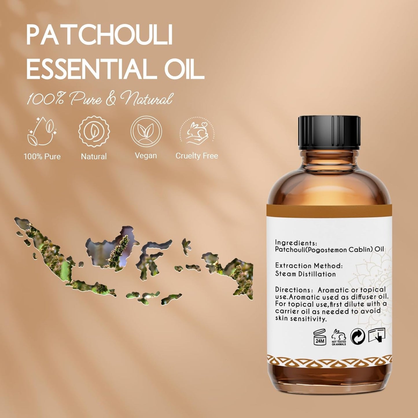 Patchouli Essential Oil for Skin Hair Diffuser, 100% Pure Natural Patchouli Oil for Room Spray, Roll On, DIY Candles & Soap Making - 4 Oz