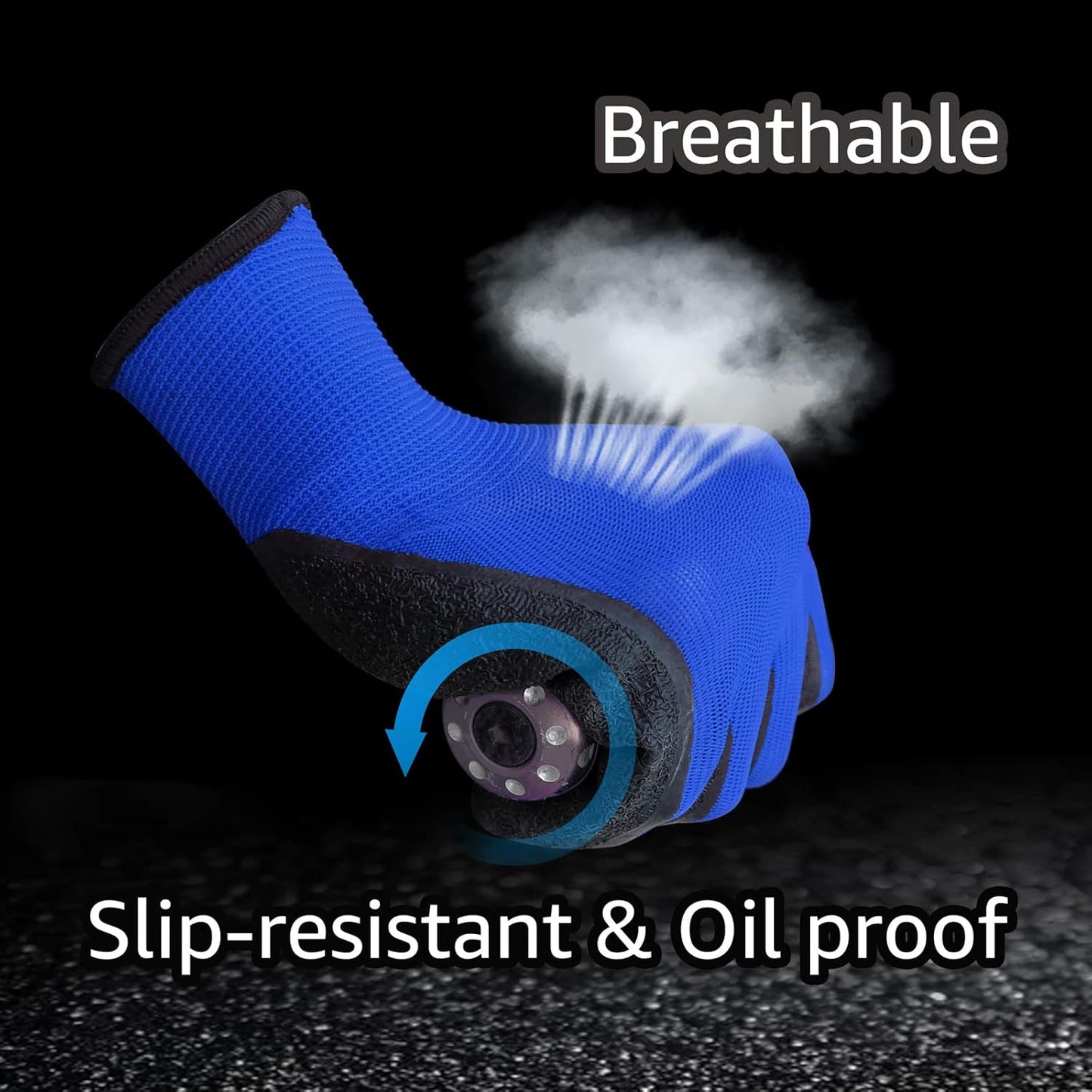 Evridwear Crinkle Latex Rubber Hand Coated Safety Work Gloves for Men Women General Multi Use Construction Warehouse Gardening Assembly Landscaping (X-Large,Blue- 12Pair)