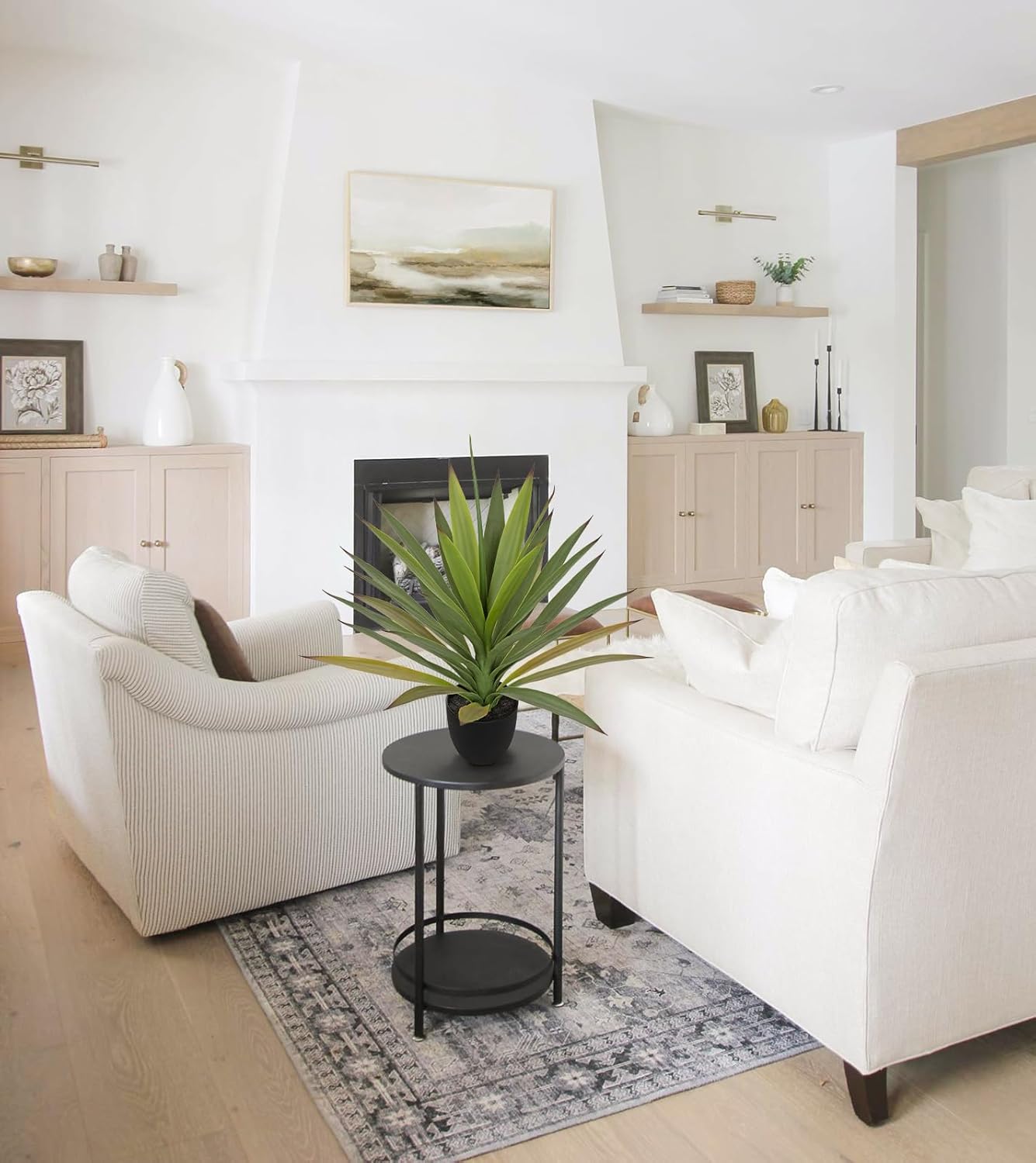 Briful Agave Plant Artificial 20.4'' Faux Agave Plant with Black Pot Outdoor Fake Tropical Plants for Home Office Room Table Garden Front Porch Decor