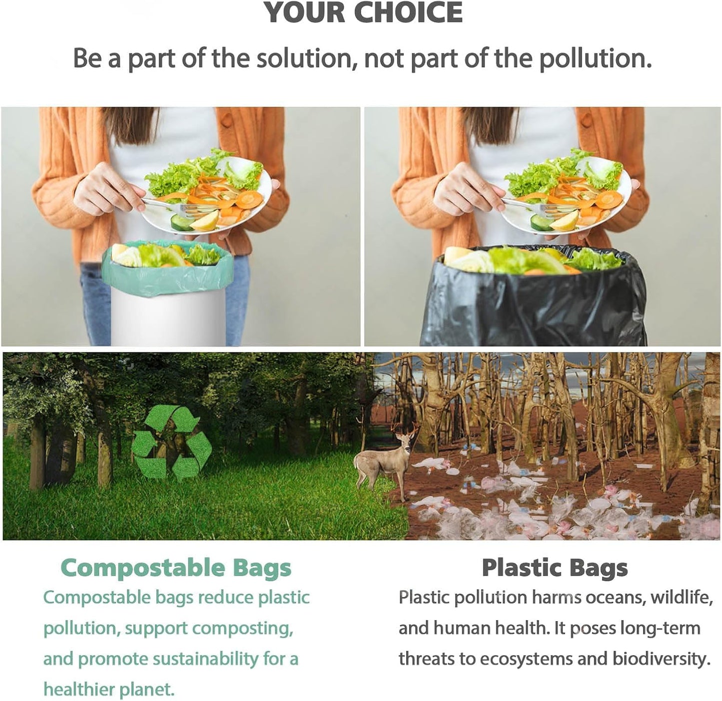 AYOTEE Small Trash Bags 2.6 Gallon Compostable Trash Bags Bathroom Wastebasket Can Liners, 125 Count Mini Compost Bags for Kitchen Bathroom Office Fit 10 Liter, Green